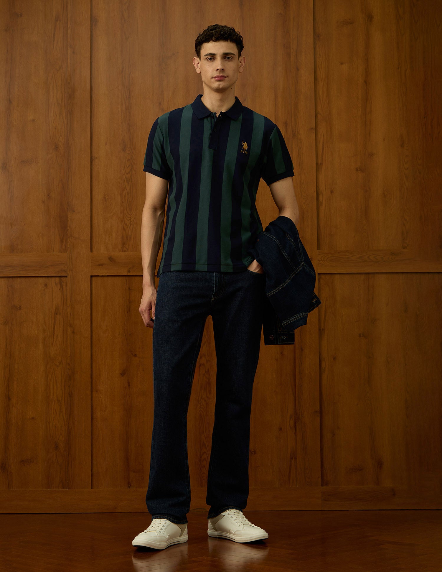 Vertical Striped Varsity Polo Shirt Olive - U.S. Polo Assn. India | Large