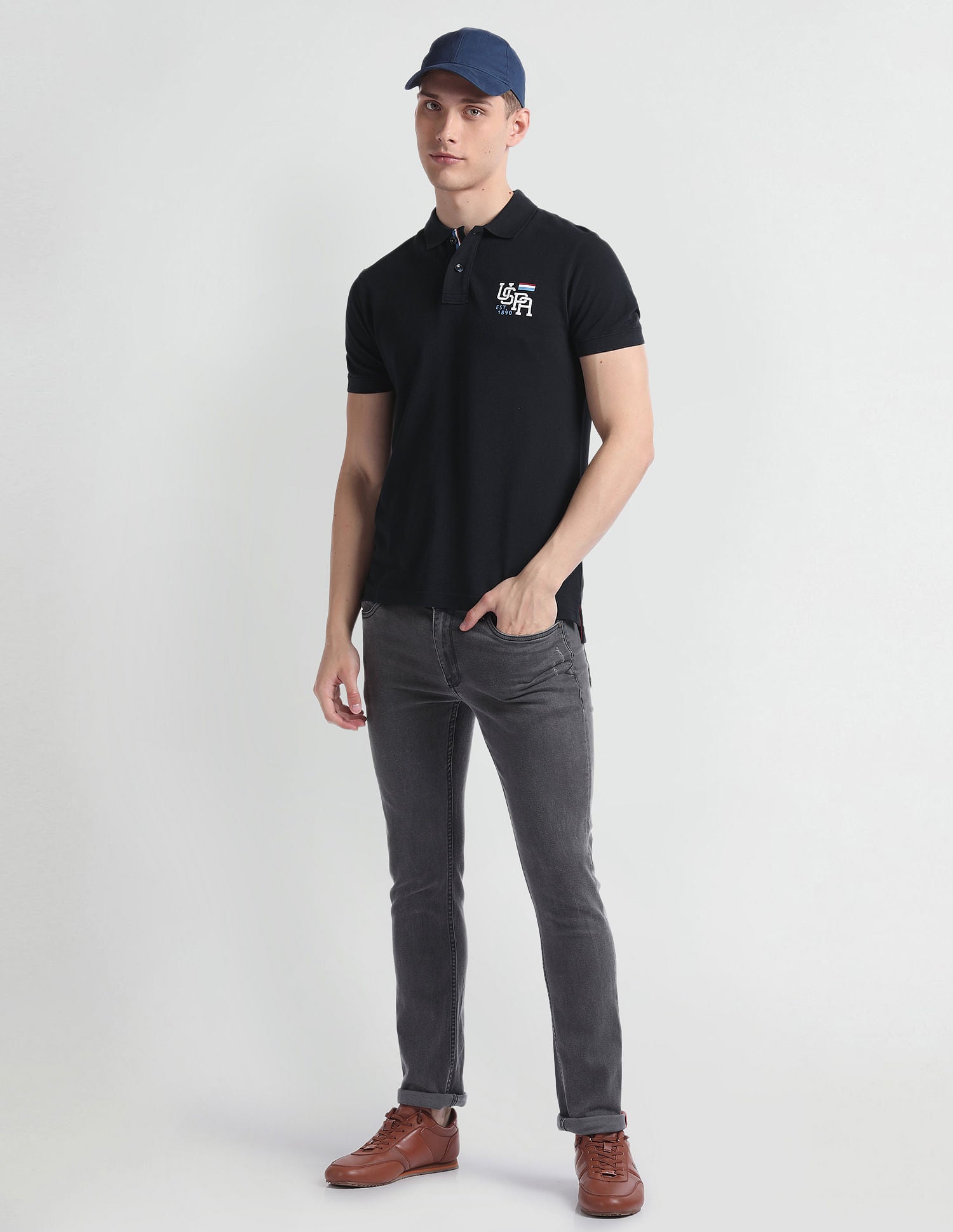 Solid Cotton Polo Shirt Navy - U.S. POLO ASSN. | Large