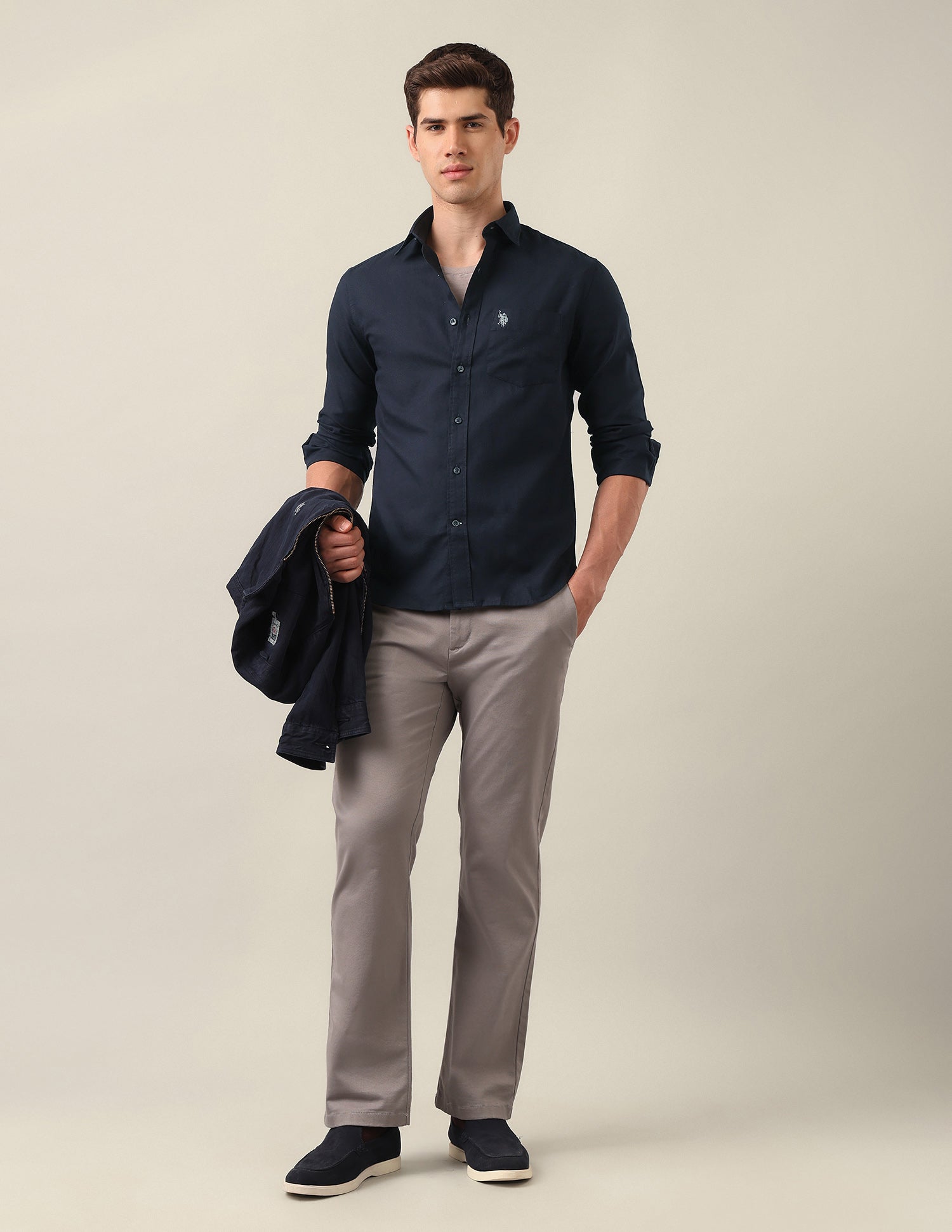 Tailored Fit Solid Shirt Navy - U.S. Polo Assn. India | Large