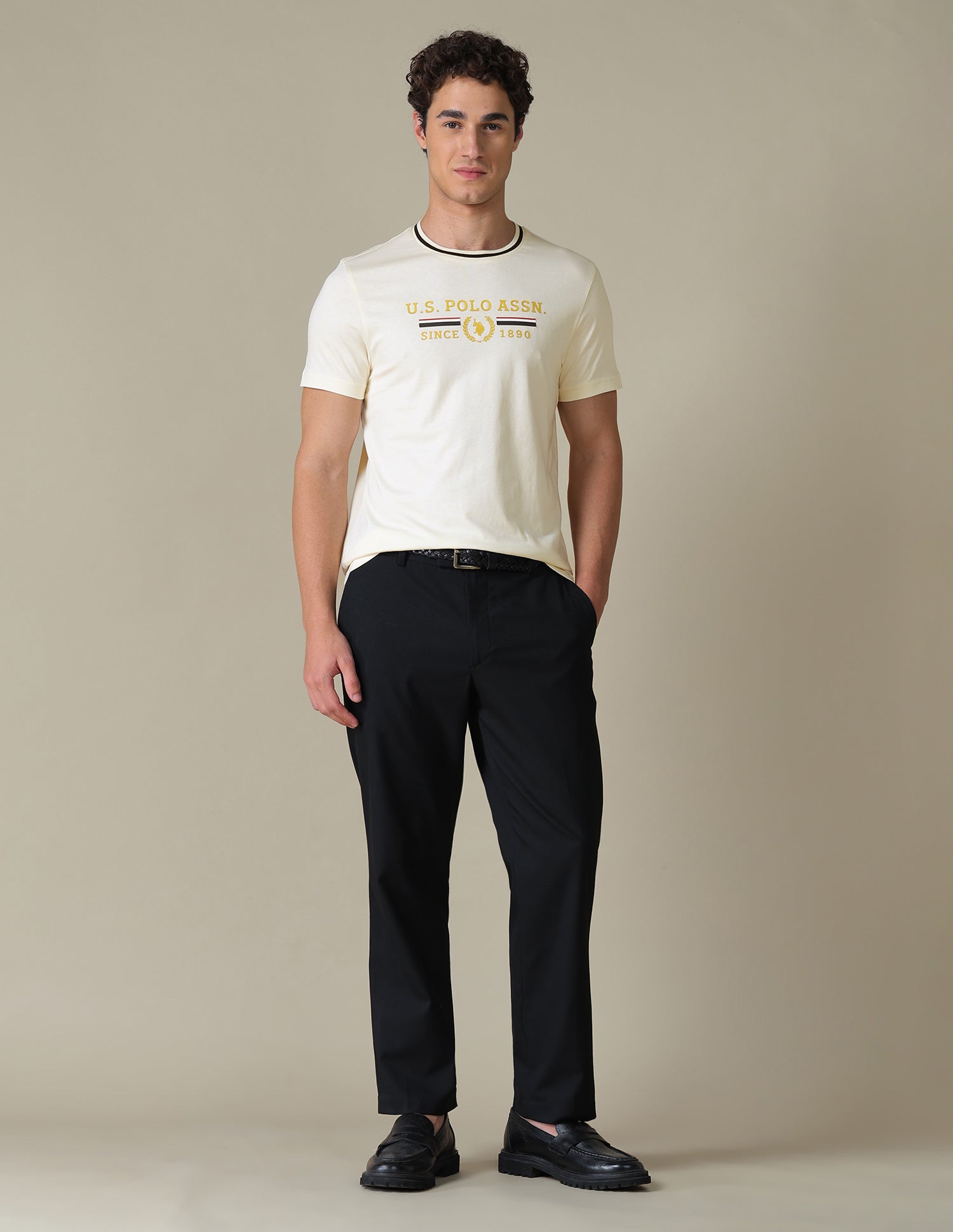 Brand Printed Slim Fit T-Shirt Off White - U.S. Polo Assn. India | Large