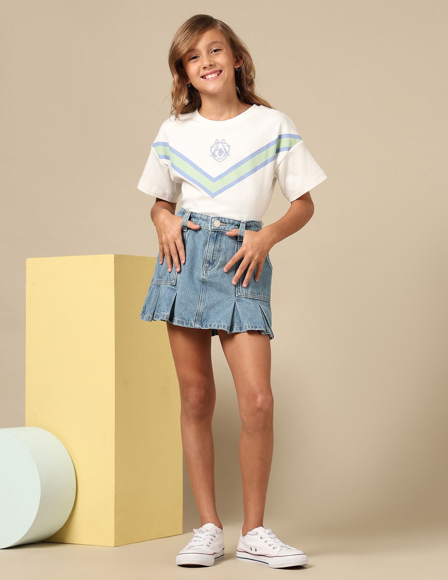 Girls Denim Pleated Skorts Blue - U.S. POLO ASSN. | Large