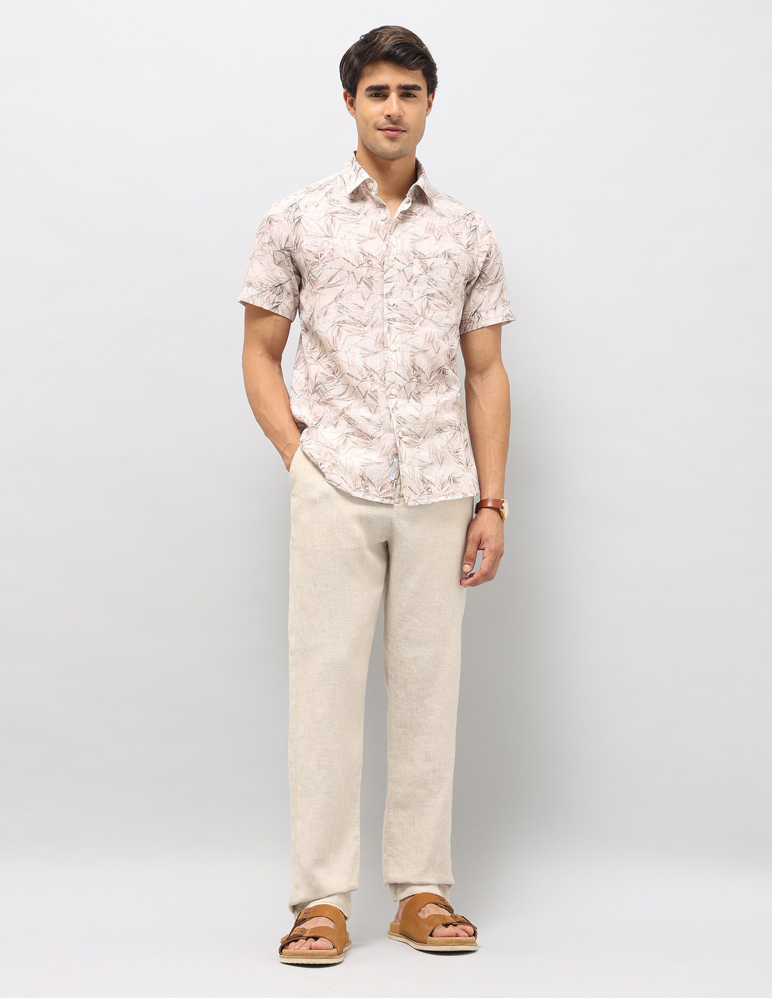 Tropical Printed Tailored Fit Shirt Light Khaki - U.S. POLO ASSN. | Large