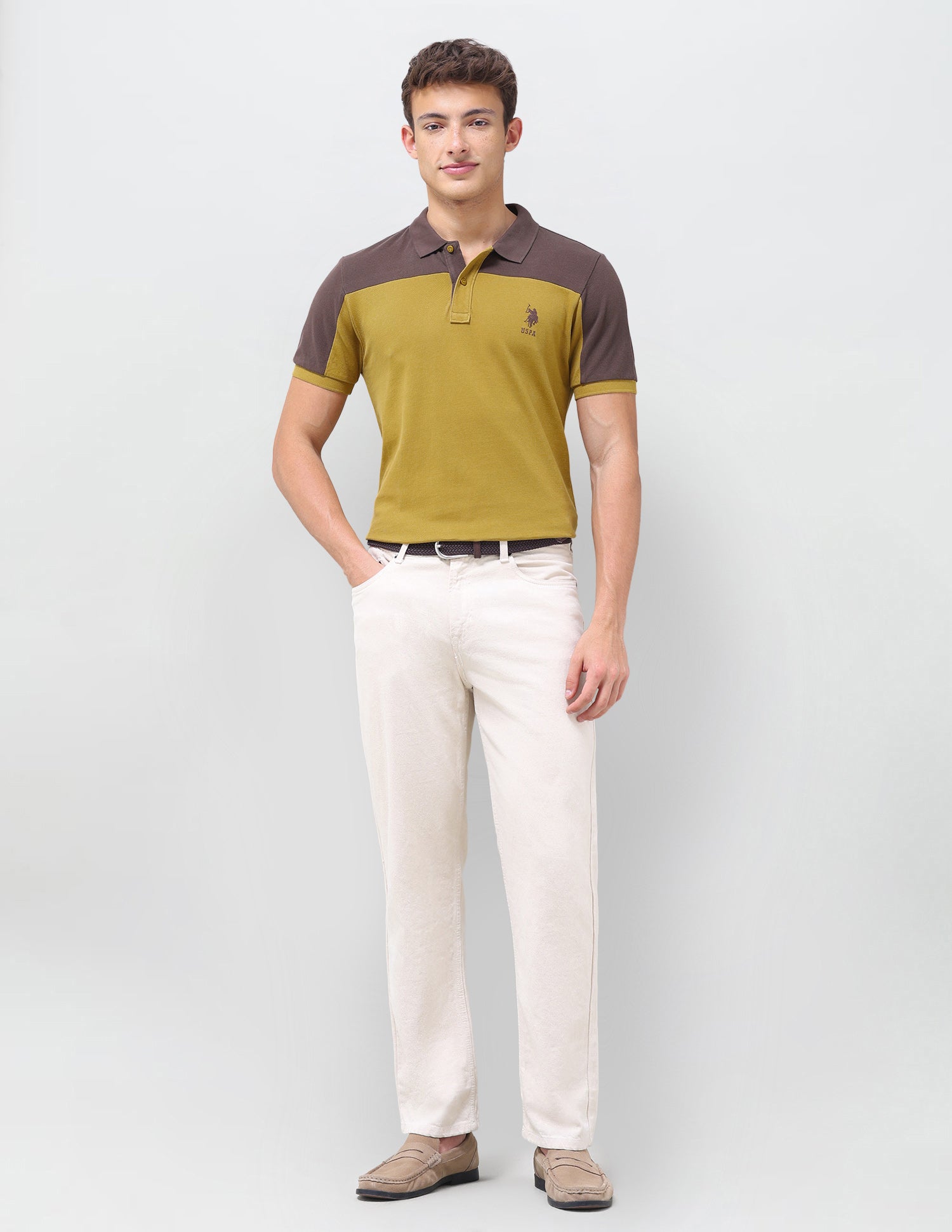 Colourblocked Regular Fit Polo Shirt Mustard - U.S. Polo Assn. India | Large
