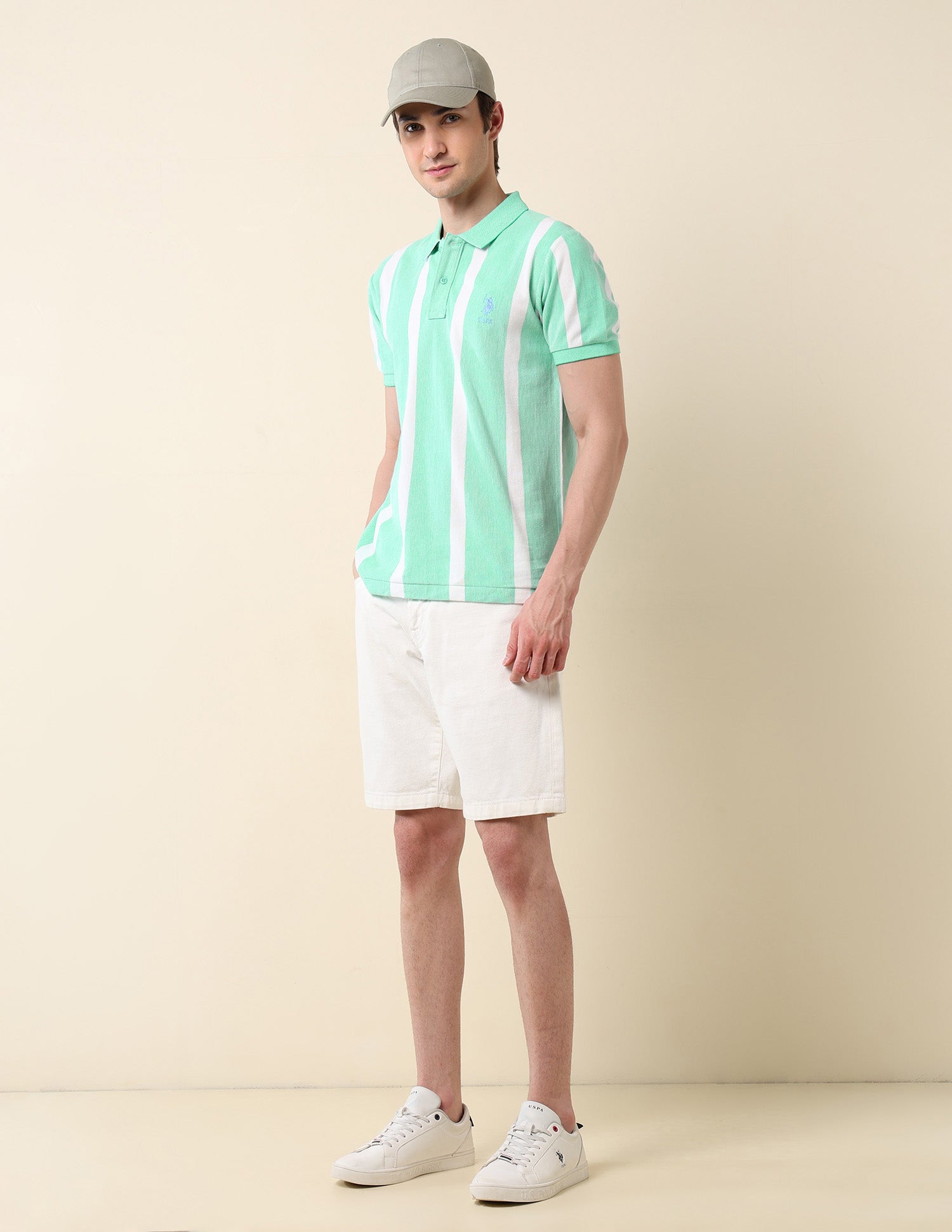 Pure Cotton Summer Splash Polo Shirt Light Green - U.S. Polo Assn. India | Large
