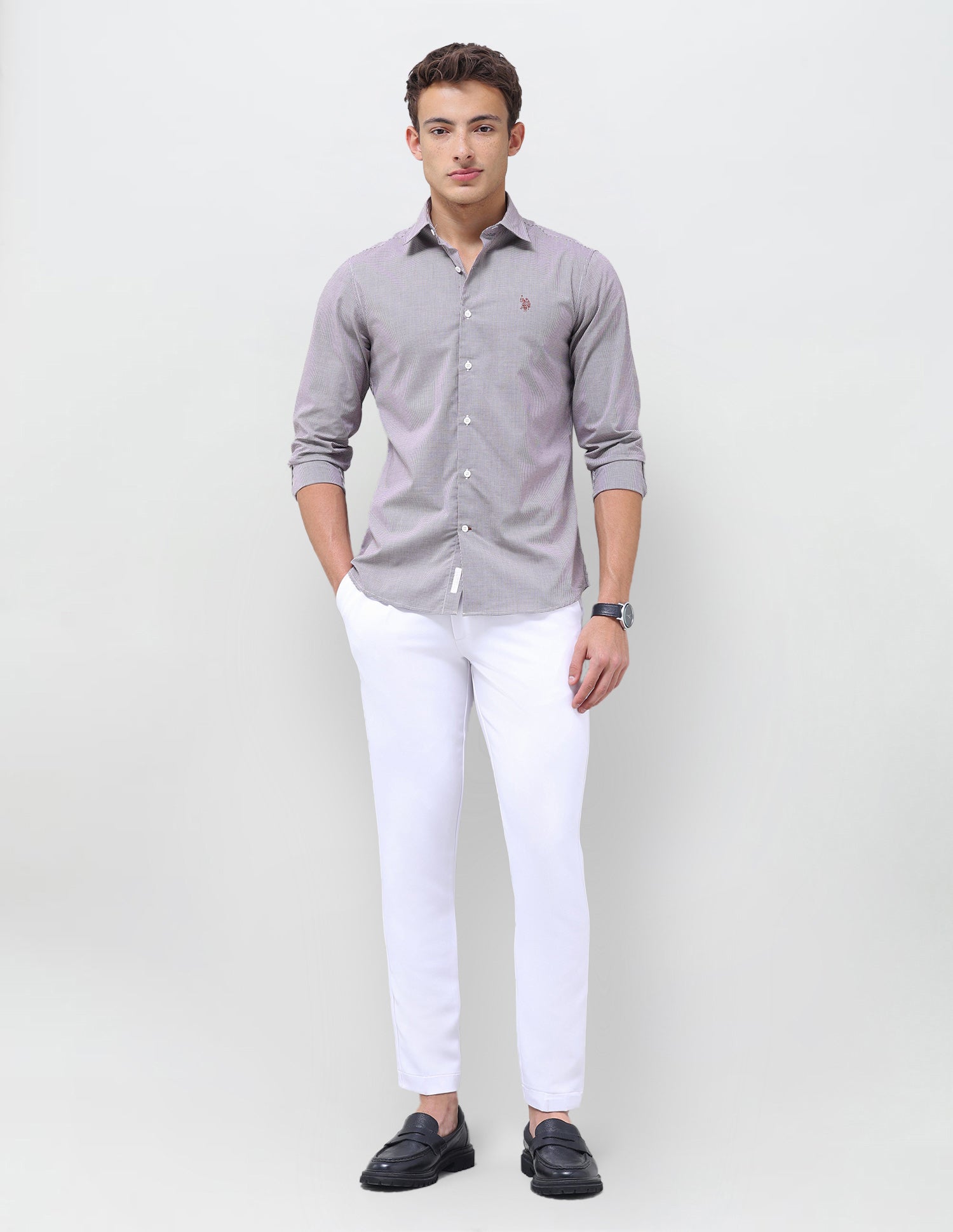 Micro Checked Regular Fit Shirt Burgundy - U.S. Polo Assn. India | Large