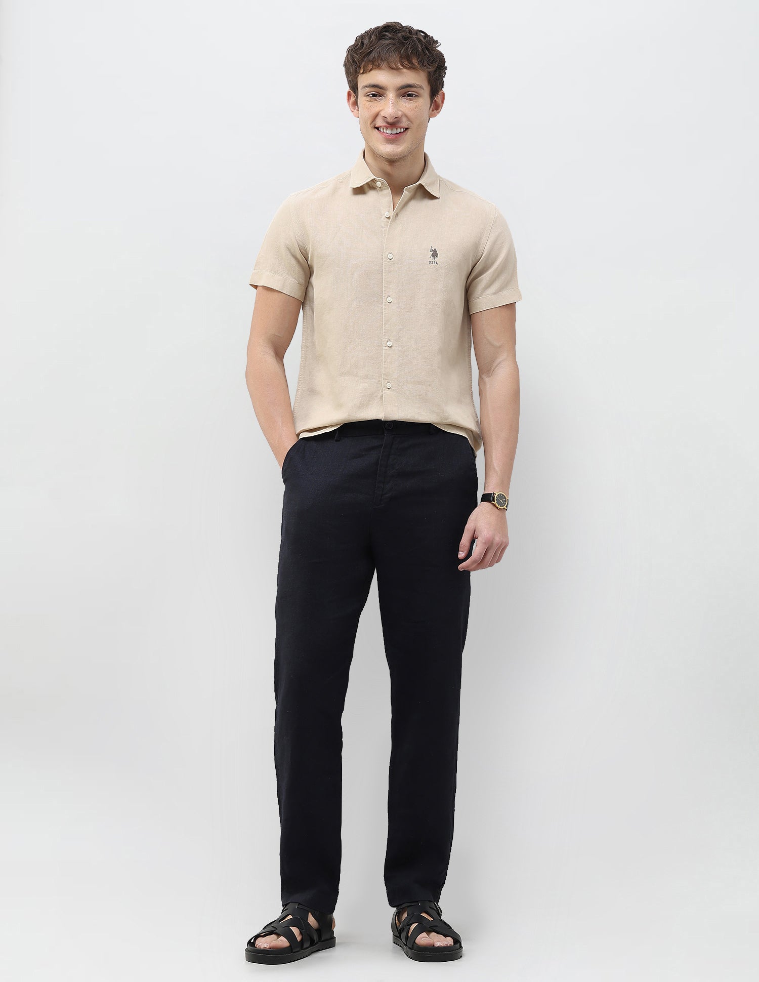 Solid Regular Fit Shirt Khaki - U.S. Polo Assn. India | Large