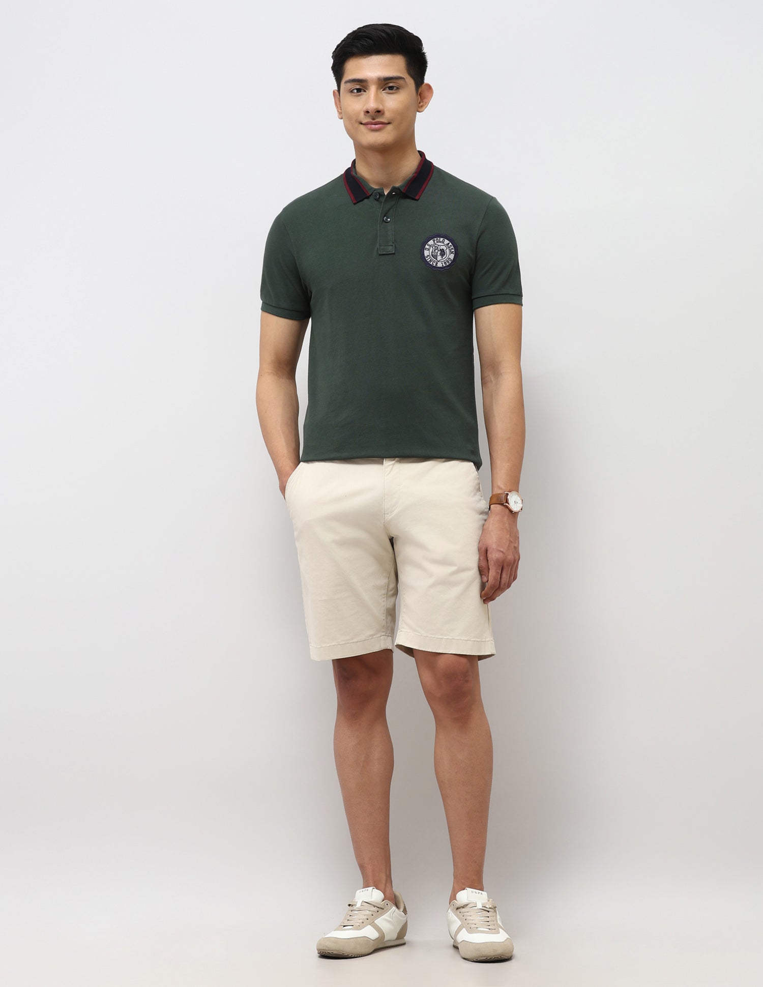 Pure Cotton Muscle Fit Polo Shirt Olive - U.S. Polo Assn. India | Large