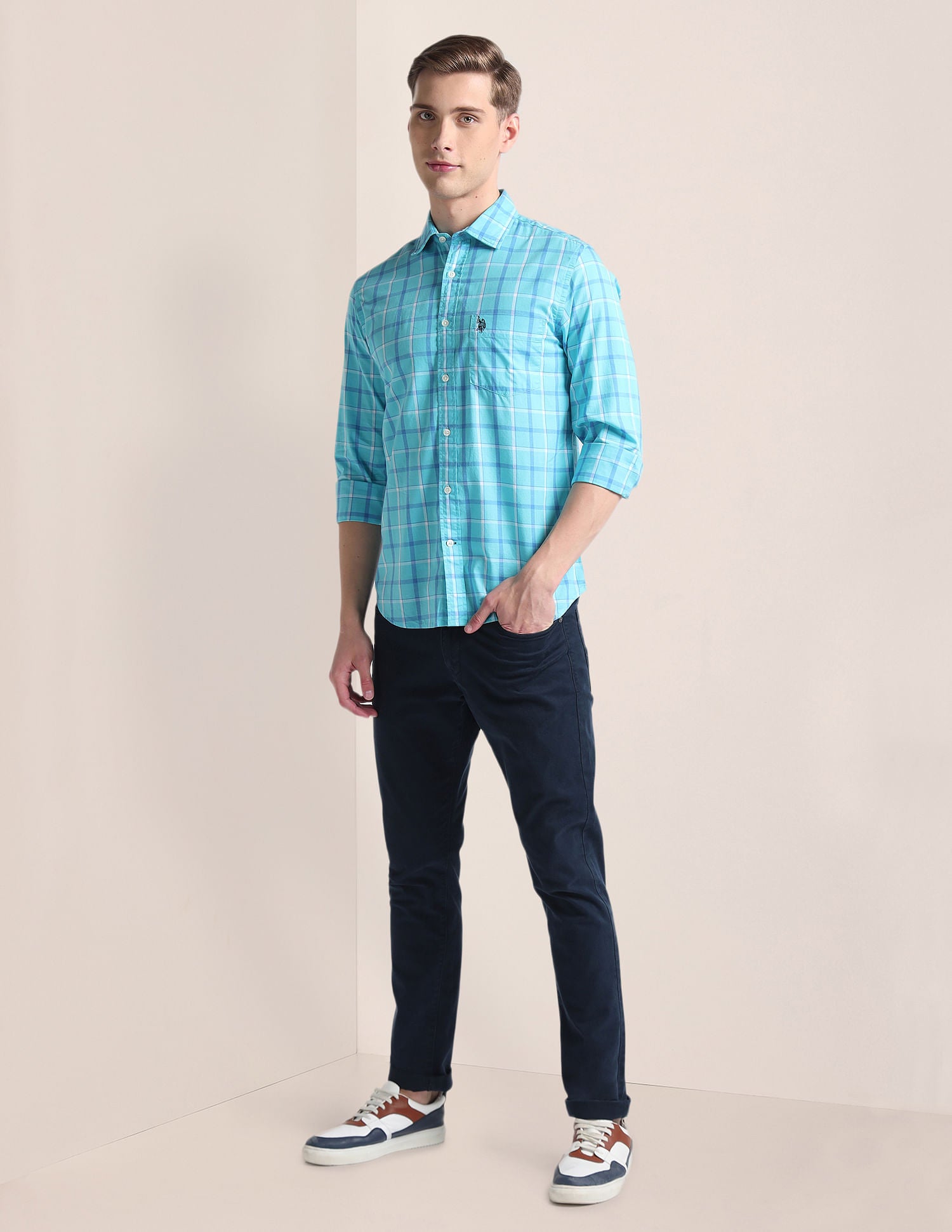 Dobby Tailored Fit Shirt Aqua - U.S. Polo Assn. India | Large