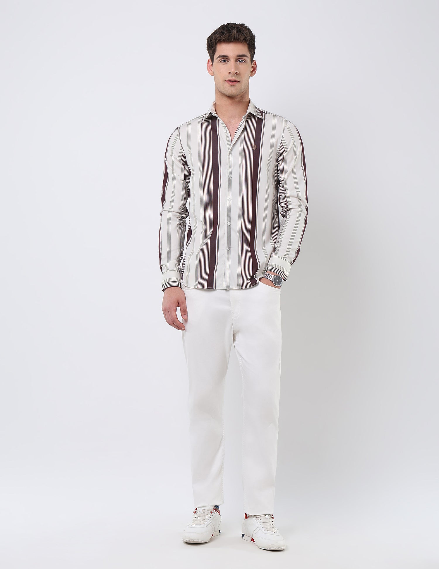 Vertical Striped 135Th Rwn Theatre Shirt Wine - U.S. POLO ASSN. | Large