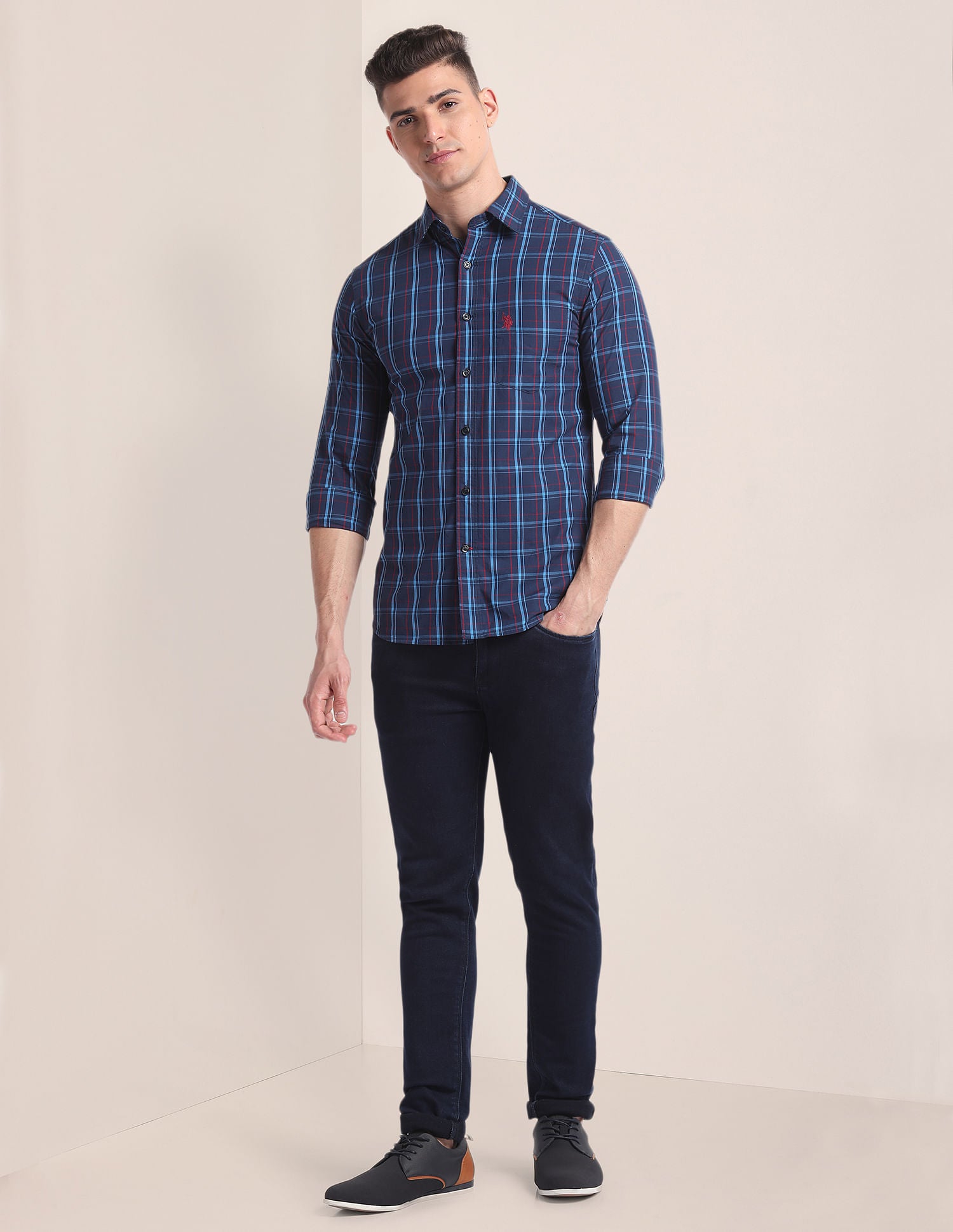 Premium Cotton Check Shirt Navy - U.S. POLO ASSN. | Large