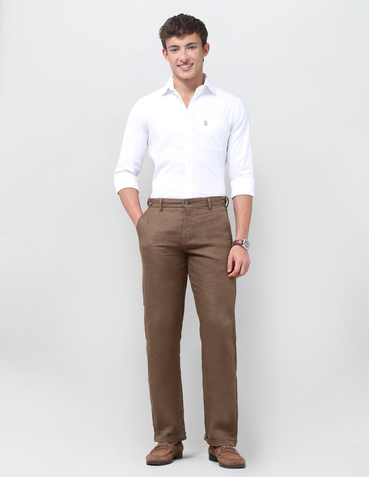Mid Rise Riley Straight Fit Trousers Brown - U.S. Polo Assn. India | Large