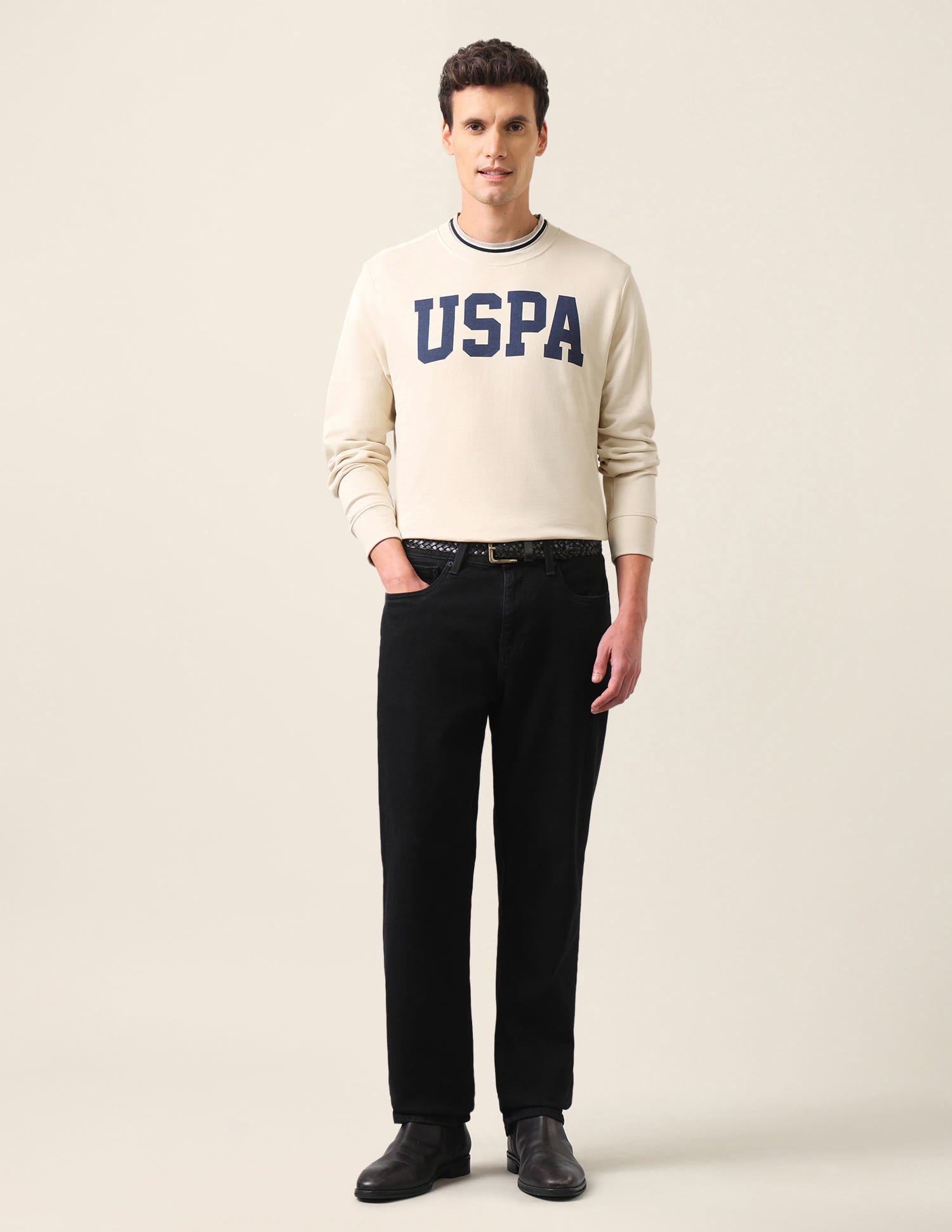 Collegiate Terry Sweatshirt Beige - U.S. Polo Assn. India | Large