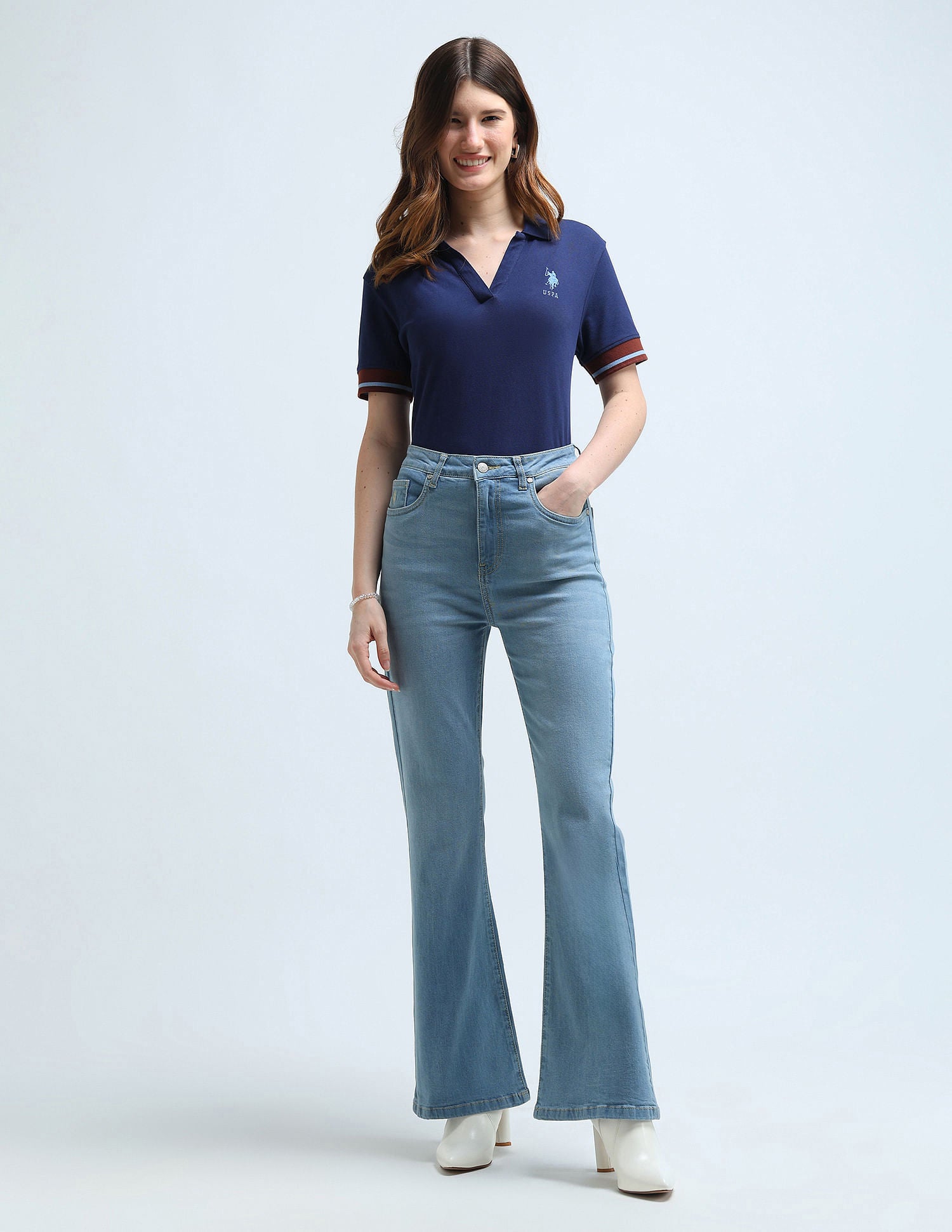 High Rise Flare Fit Jeans Light Blue - U.S. POLO ASSN. | Large