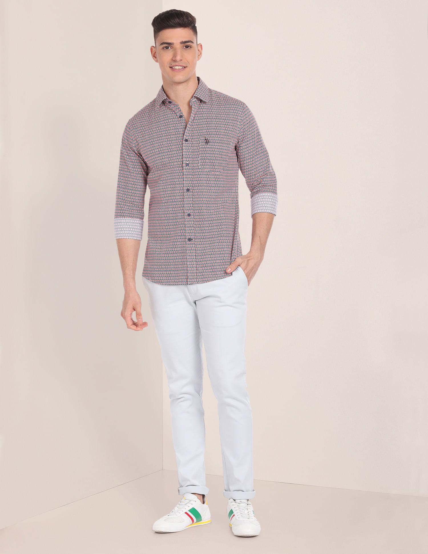 Floral Print Cotton Shirt Coral and Navy - U.S. Polo Assn. India | Large