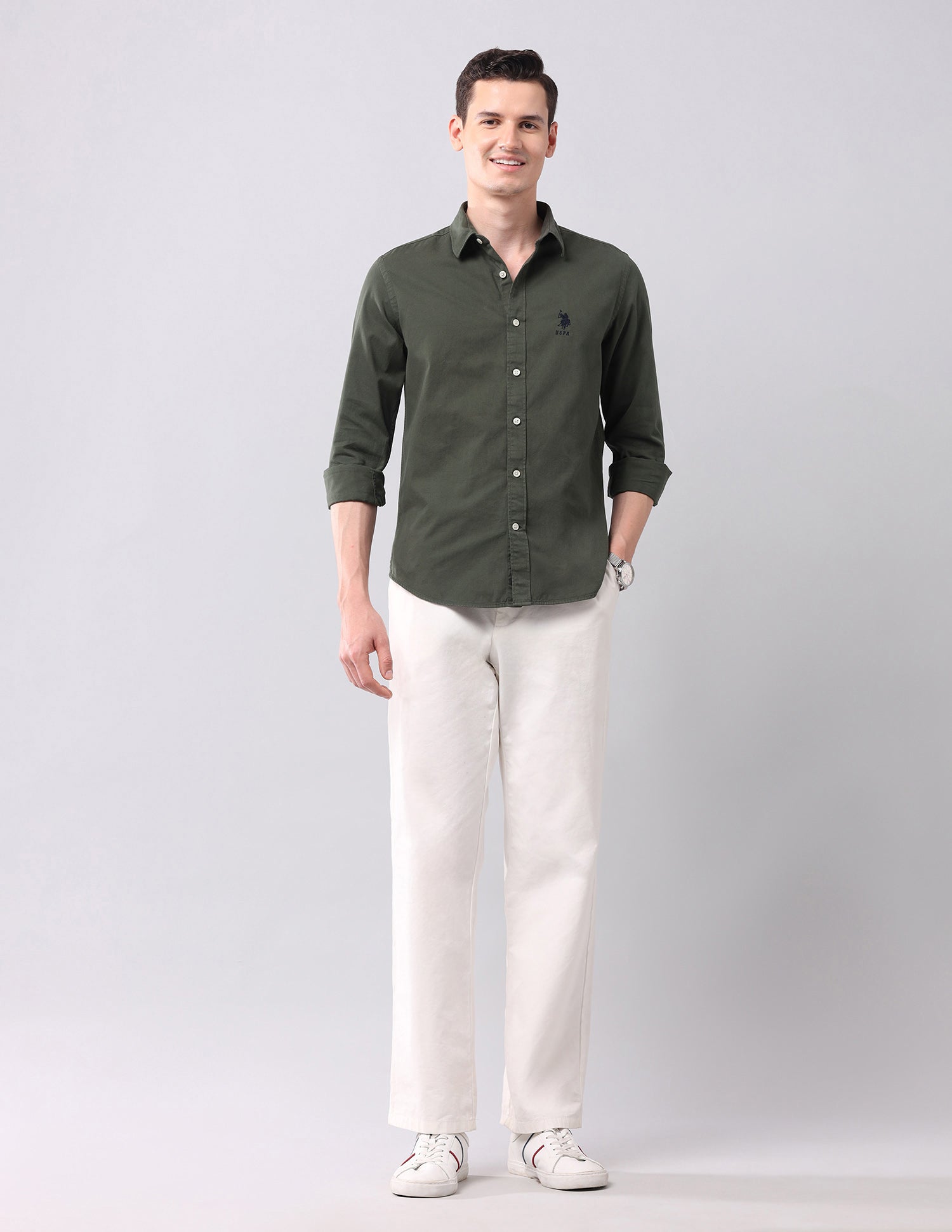 Solid Slim Fit Shirt Olive - U.S. POLO ASSN. | Large