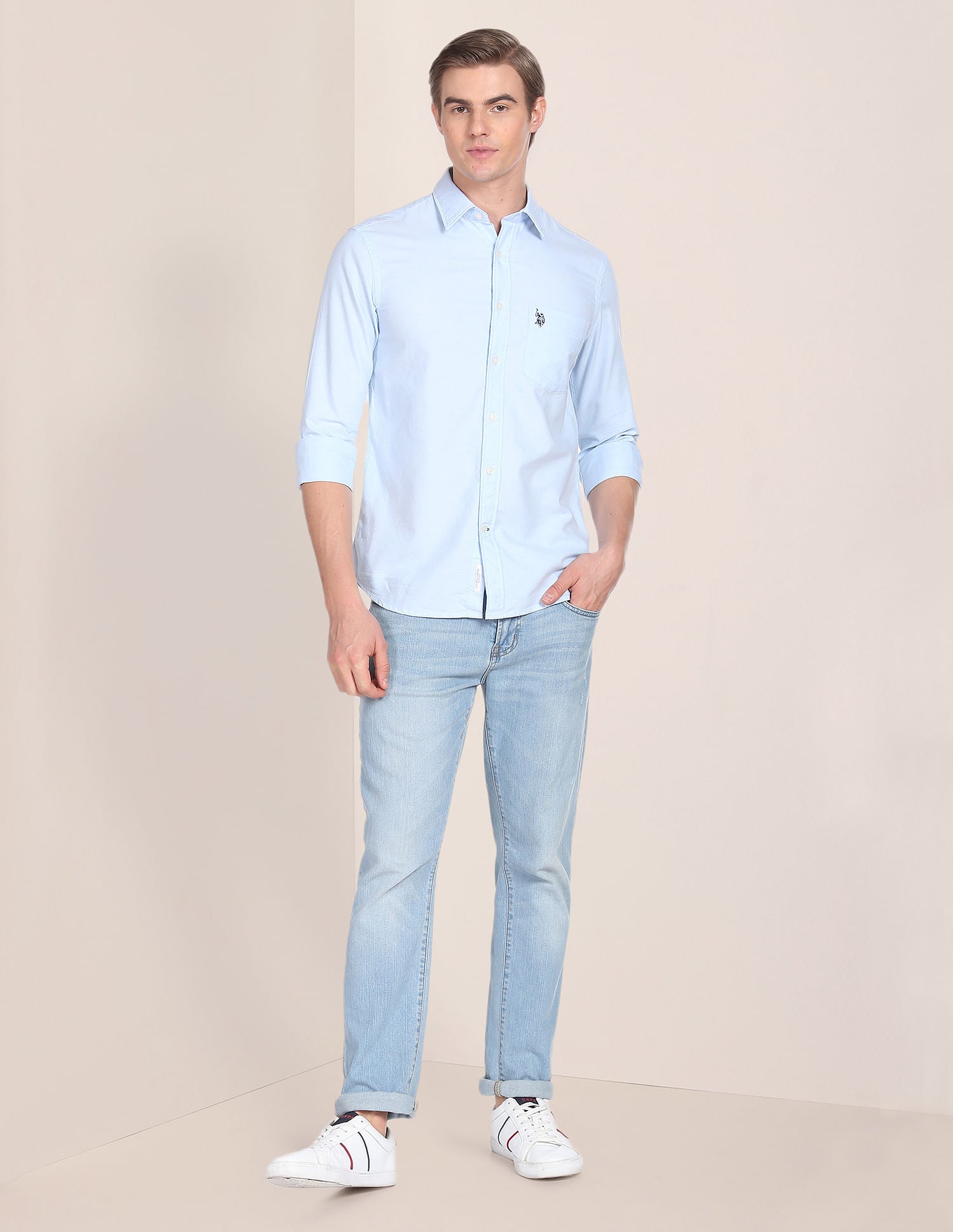 Solid Cotton Oxford Shirt Light Blue - U.S. POLO ASSN. | Large