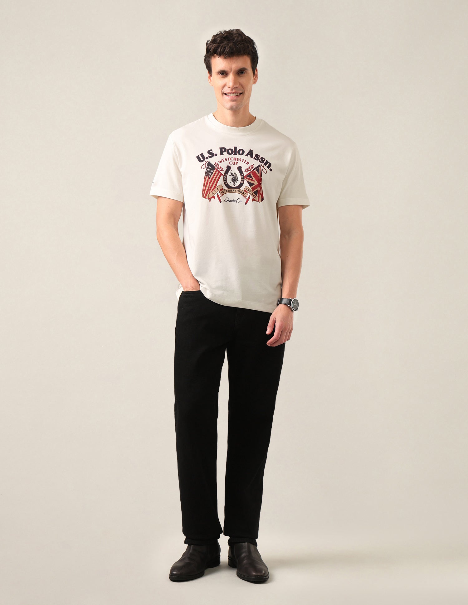 Graphic Brand Printed Slim Fit T-Shirt Ivory - U.S. Polo Assn. India | Large