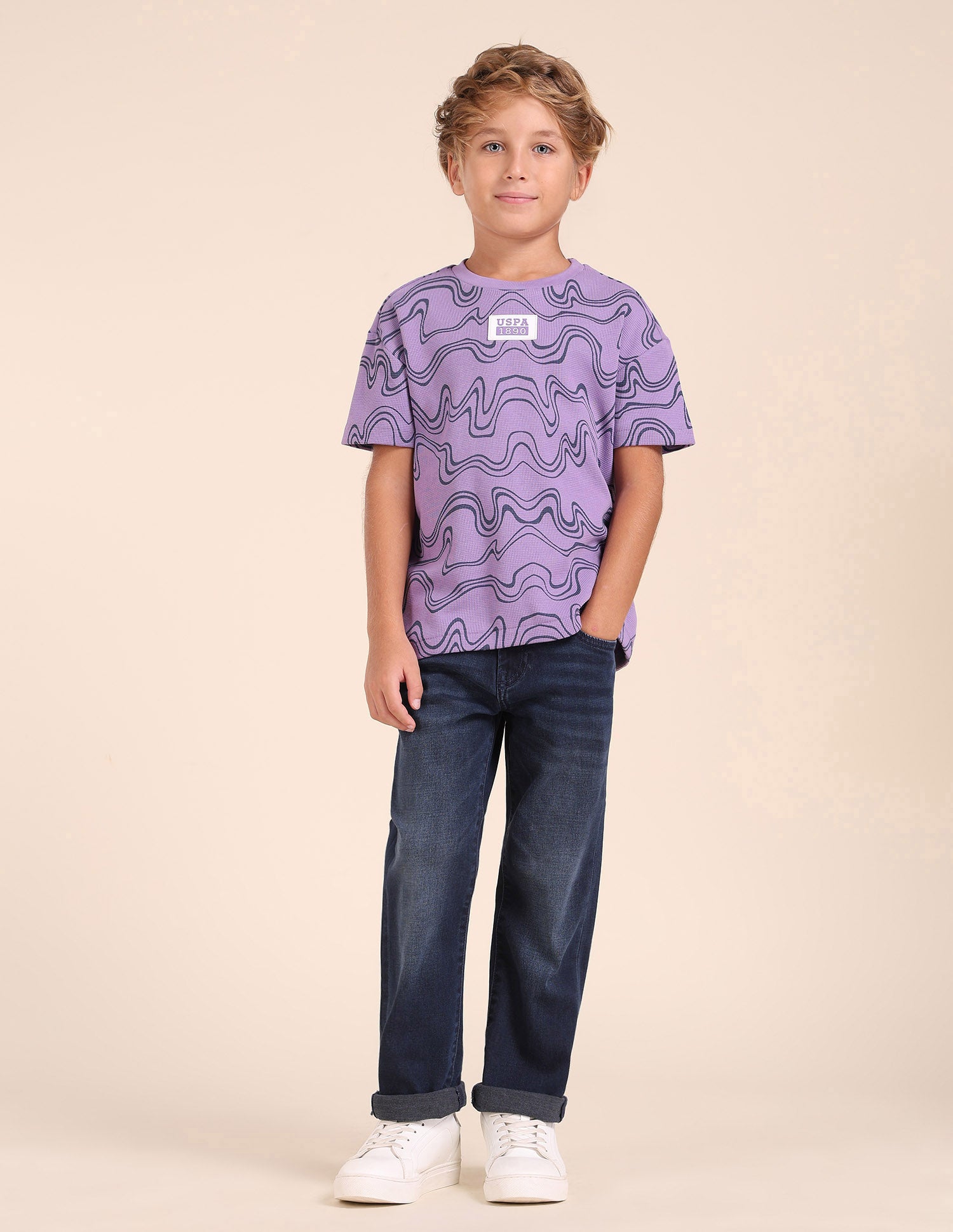 Boys Abstract Printed Regular Fit T-Shirt Light Purple - U.S. POLO ASSN. | Large