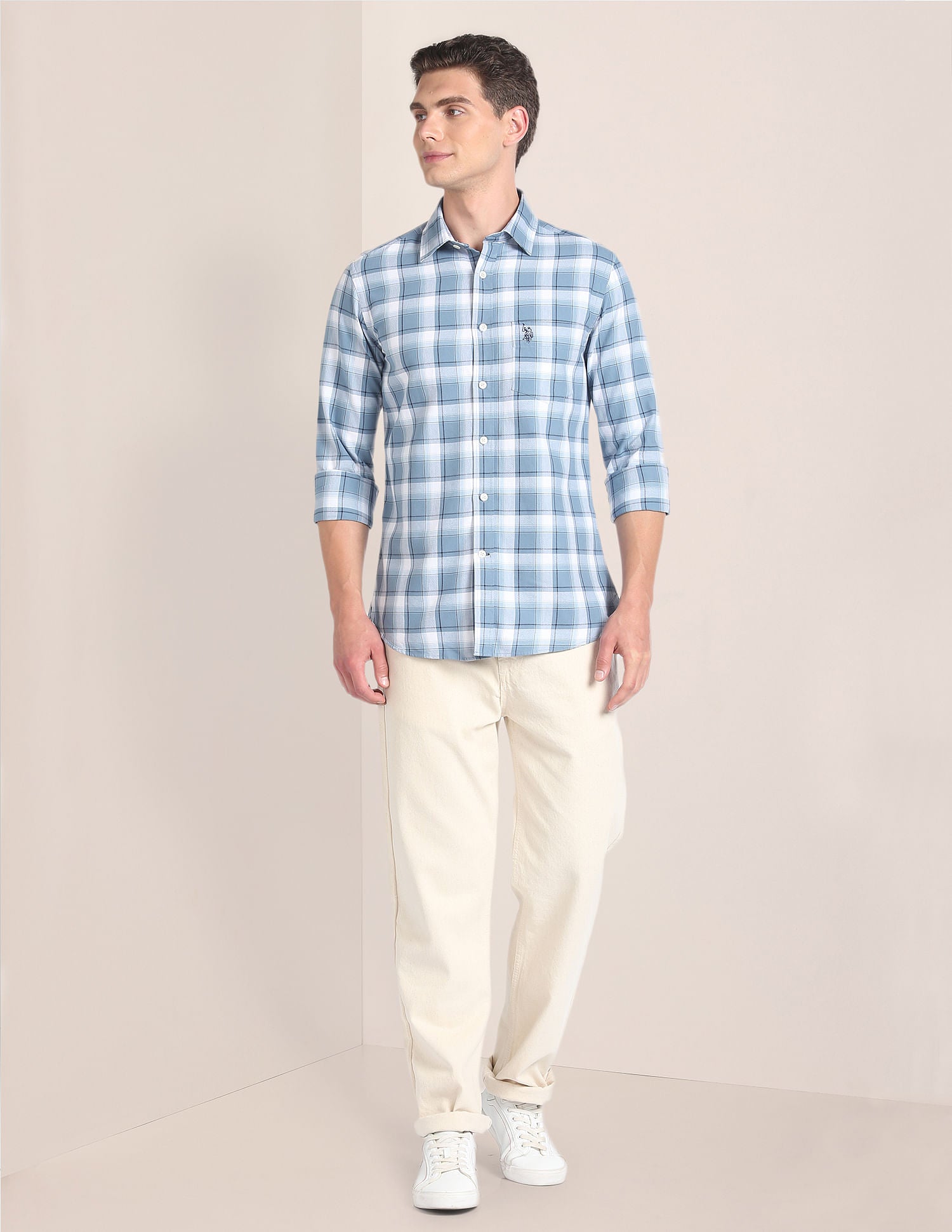 Plaid Check Premium Cotton Shirt Blue - U.S. Polo Assn. India | Large