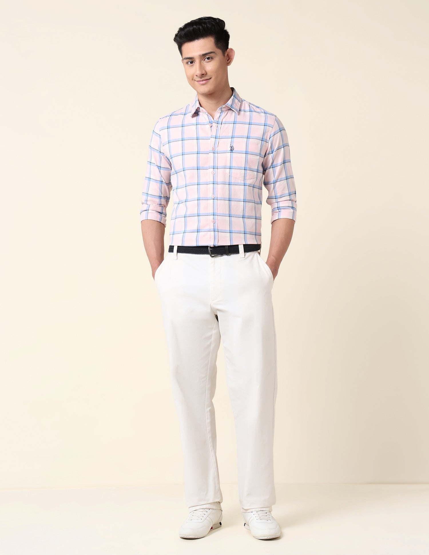 Grid Tattersall Checked Tailored Fit Shirt White - U.S. POLO ASSN. | Large