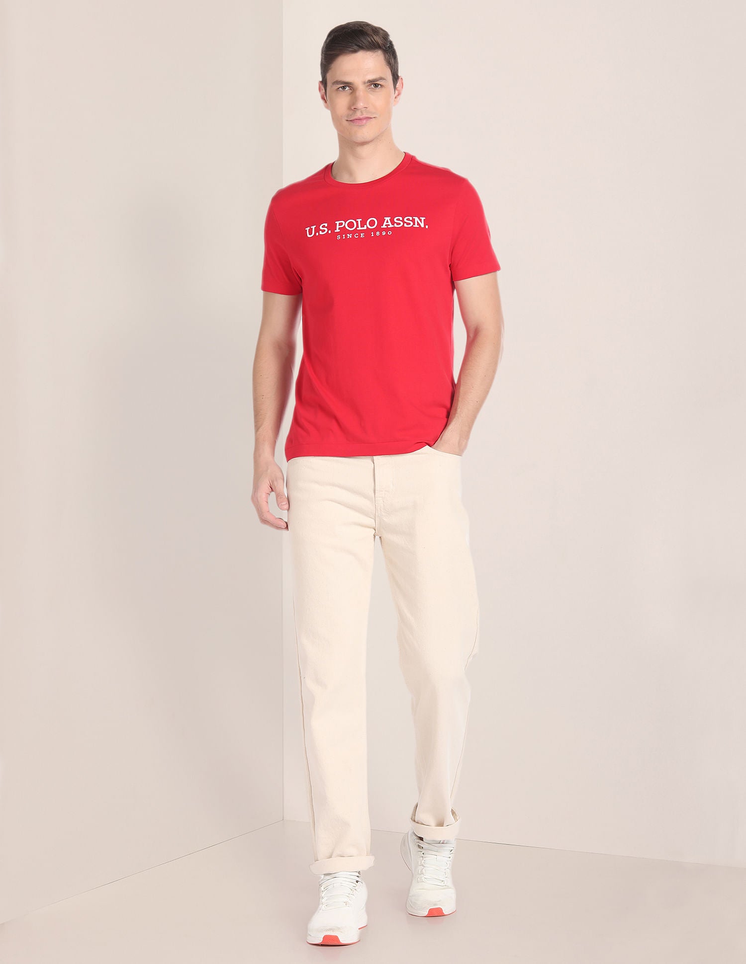 Brand Embroidered Cotton T-Shirt Red - U.S. POLO ASSN. | Large