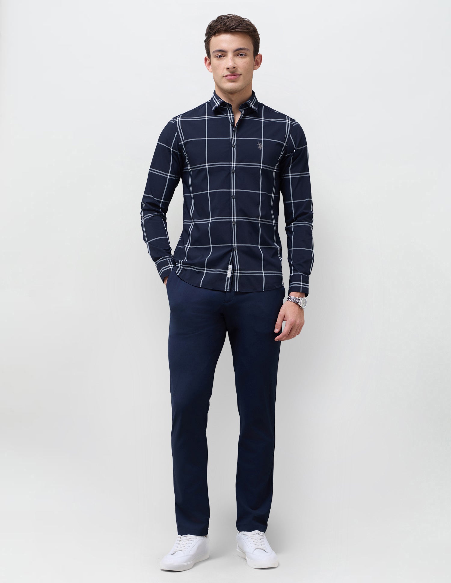 Windowpane Checked Regular Fit Shirt Navy - U.S. Polo Assn. India | Large