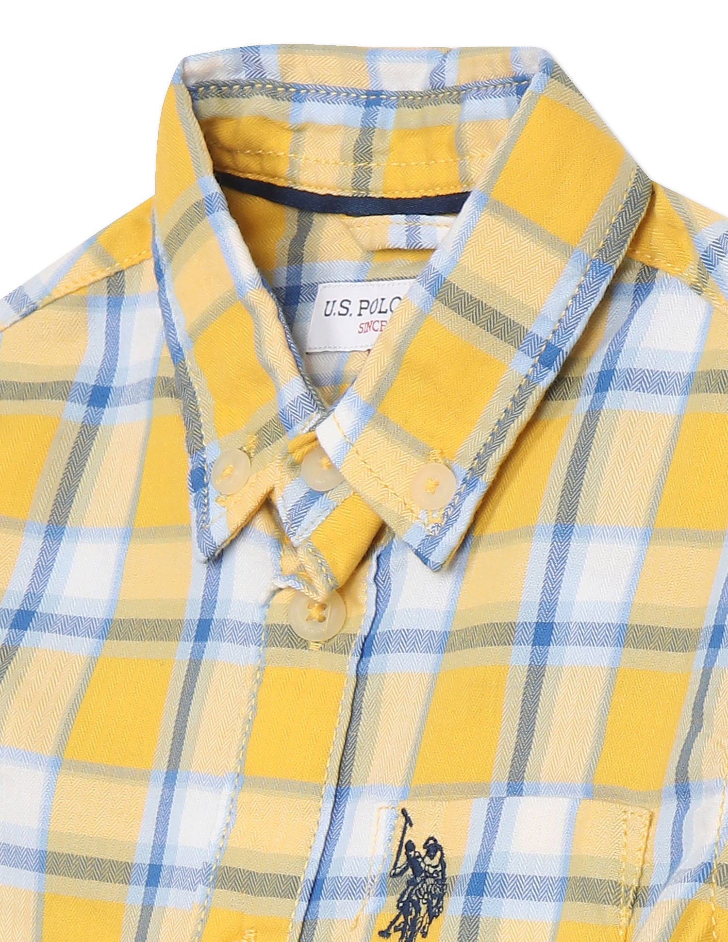Boys Yellow Button Down Collar Check Shirt Yellow - U.S. POLO ASSN. | Large