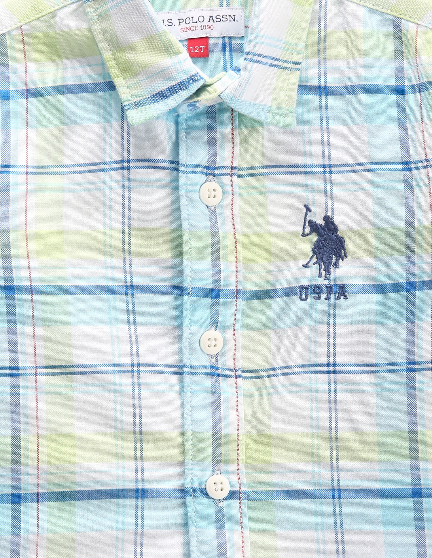 Boys Cutaway Collar Plaid Check Shirt Light Blue - U.S. POLO ASSN. | Large