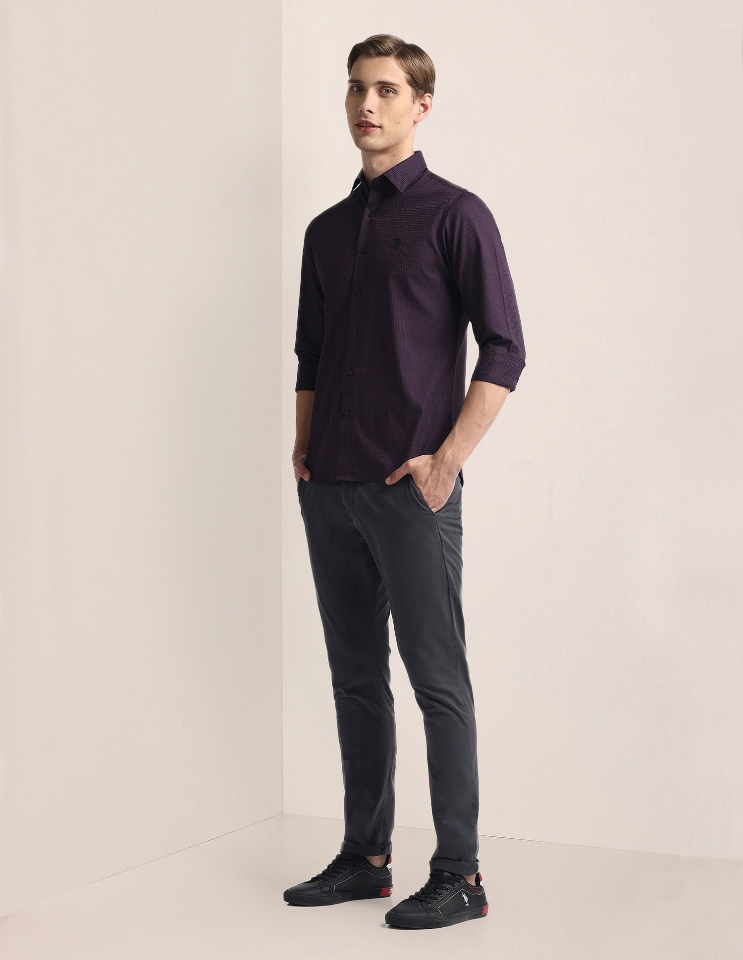 Premium Cotton Dobby Shirt Wine - U.S. Polo Assn. India | Large