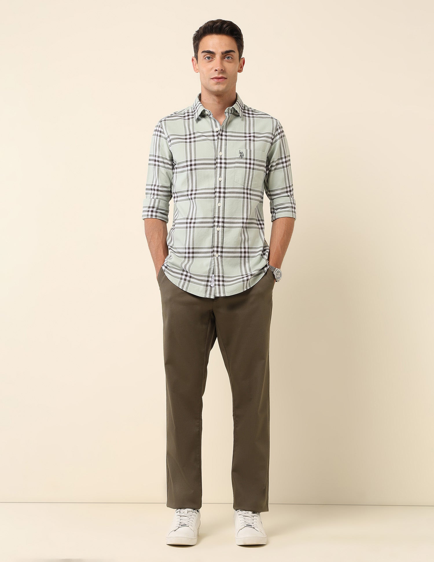 Pure Cotton Tartan Checked Shirt Light Green - U.S. Polo Assn. India | Large