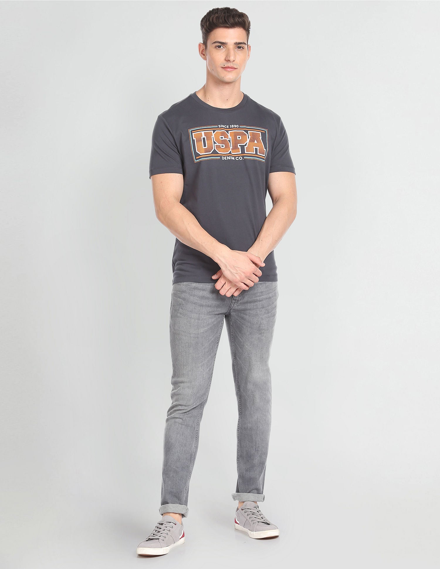 Crew Neck Cotton T-Shirt Grey - U.S. POLO ASSN. | Large