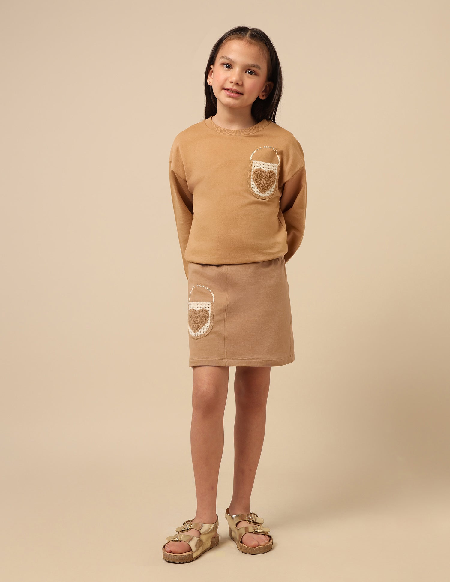 Girls Solid A-Line Skirt Light Brown - U.S. POLO ASSN. | Large