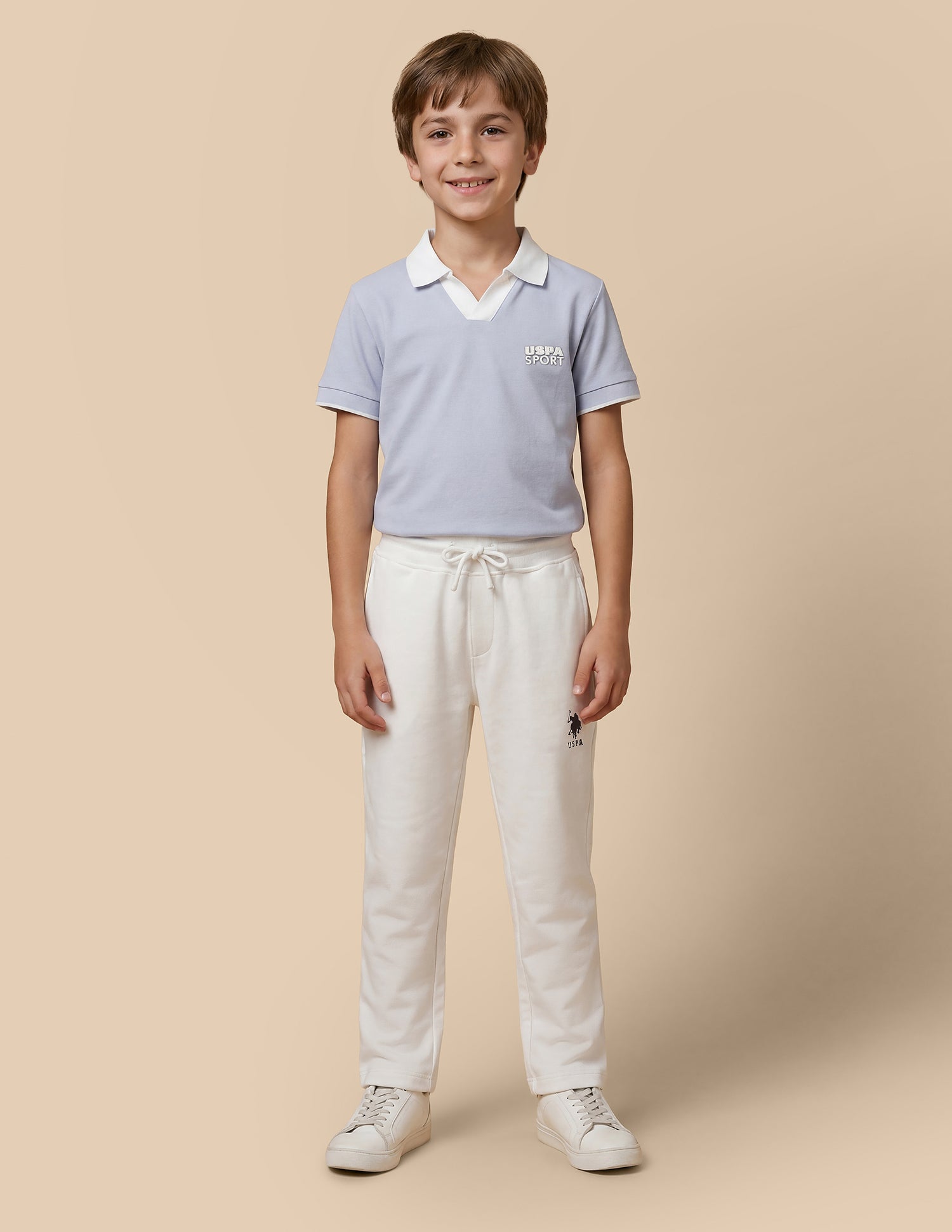 Solid Mid Rise Track Pants Off White - U.S. Polo Assn. India | Large