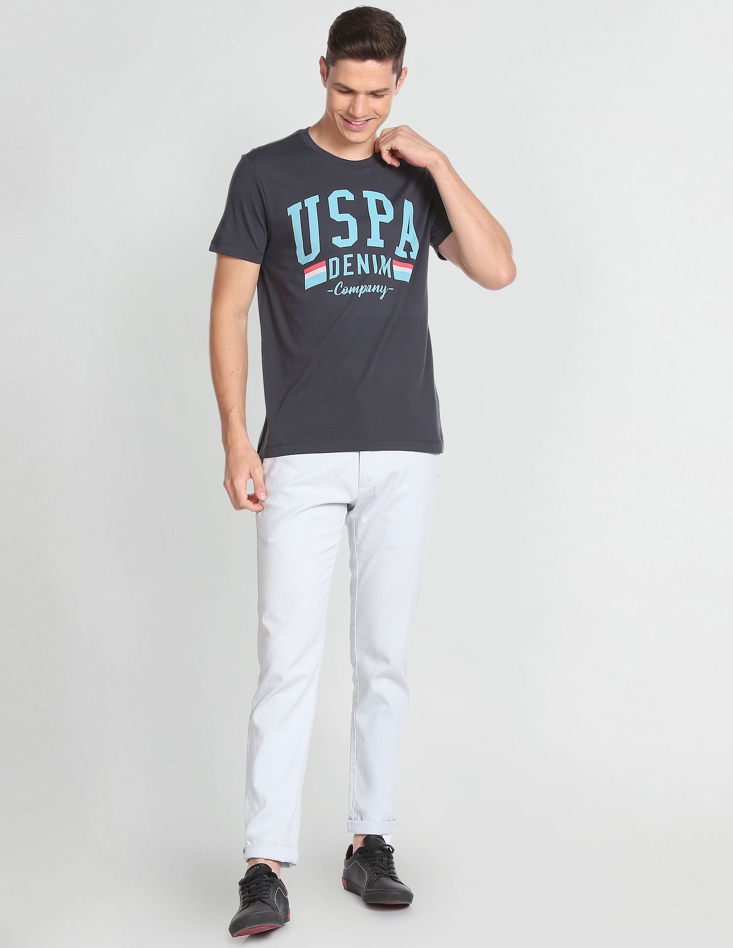 Typographic Print Cotton T-Shirt Dark Grey - U.S. Polo Assn. India | Large