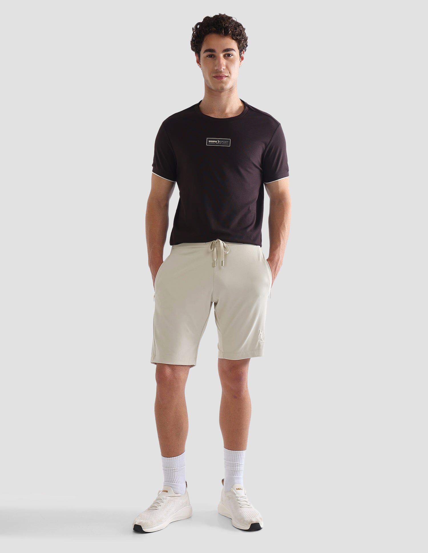 Slim Fit Mid Rise Active Shorts Beige - U.S. Polo Assn. India | Large
