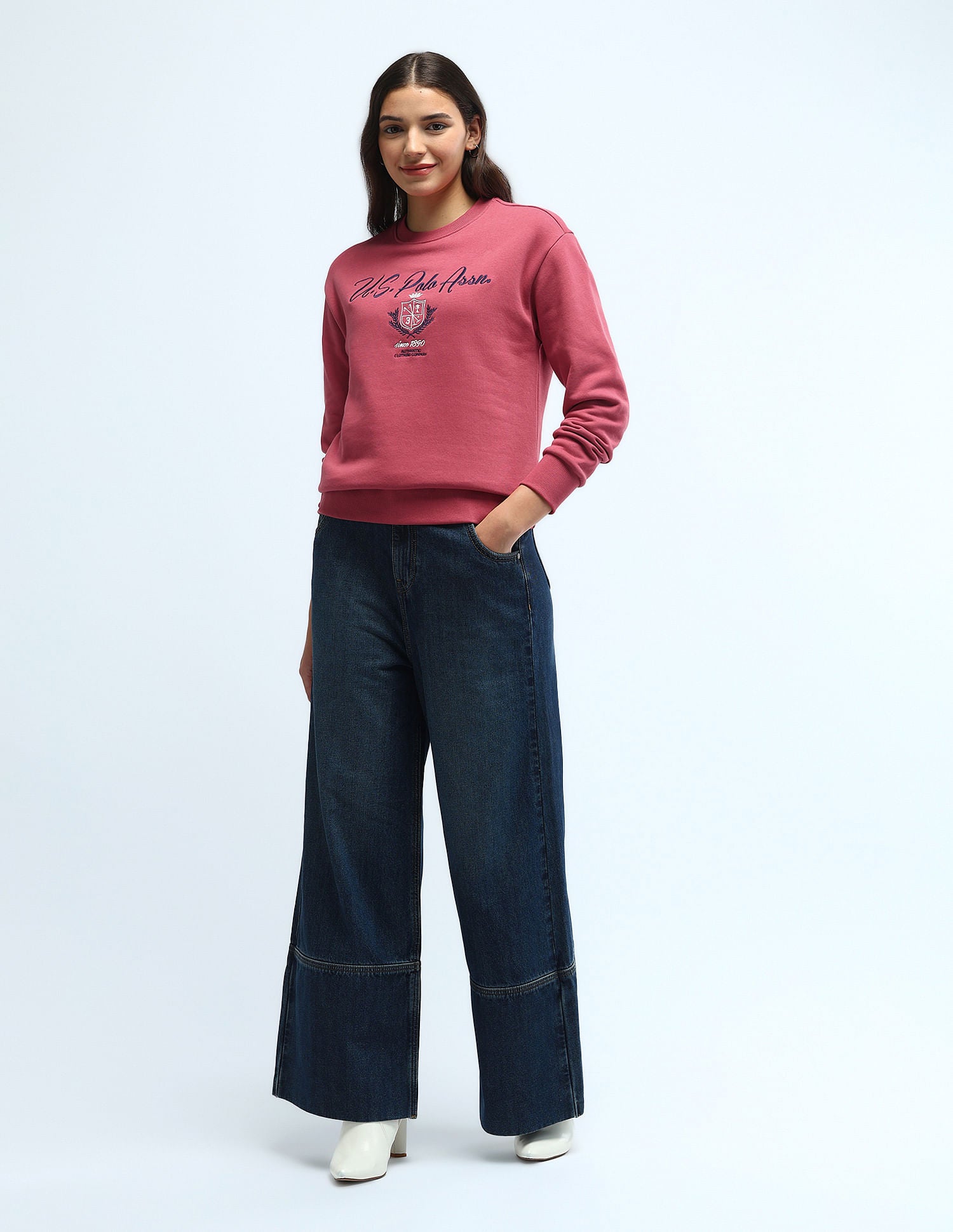 Brand Printed Regular Fit Sweatshirt Pink - U.S. Polo Assn. India | Large