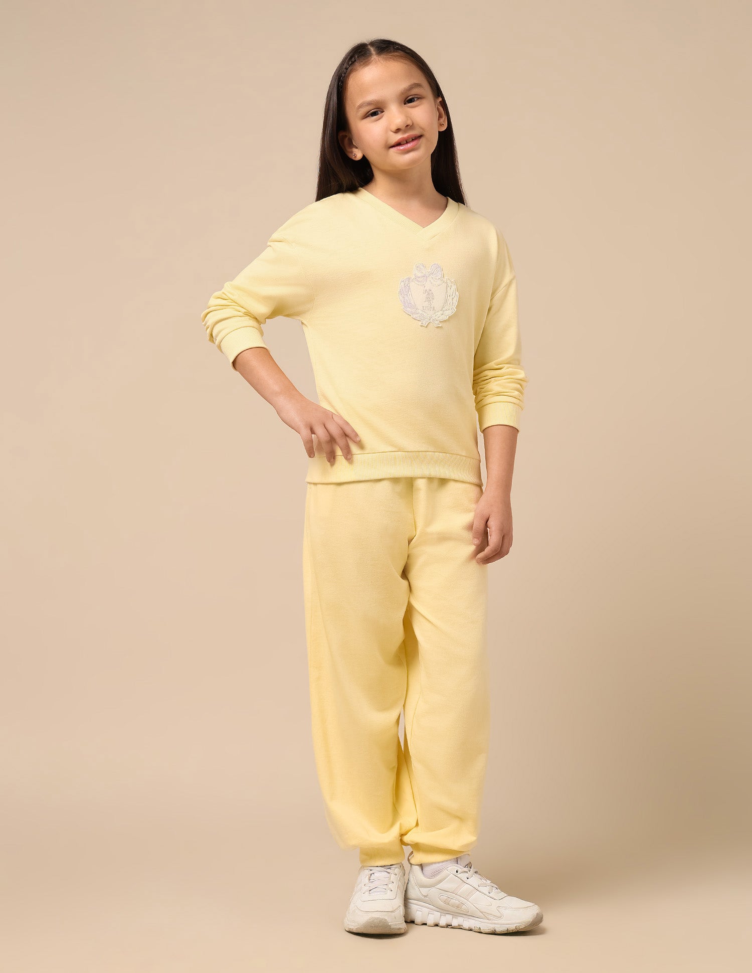 Girls Solid Comfort Fit Sweatshirt Light Yellow - U.S. POLO ASSN. | Large