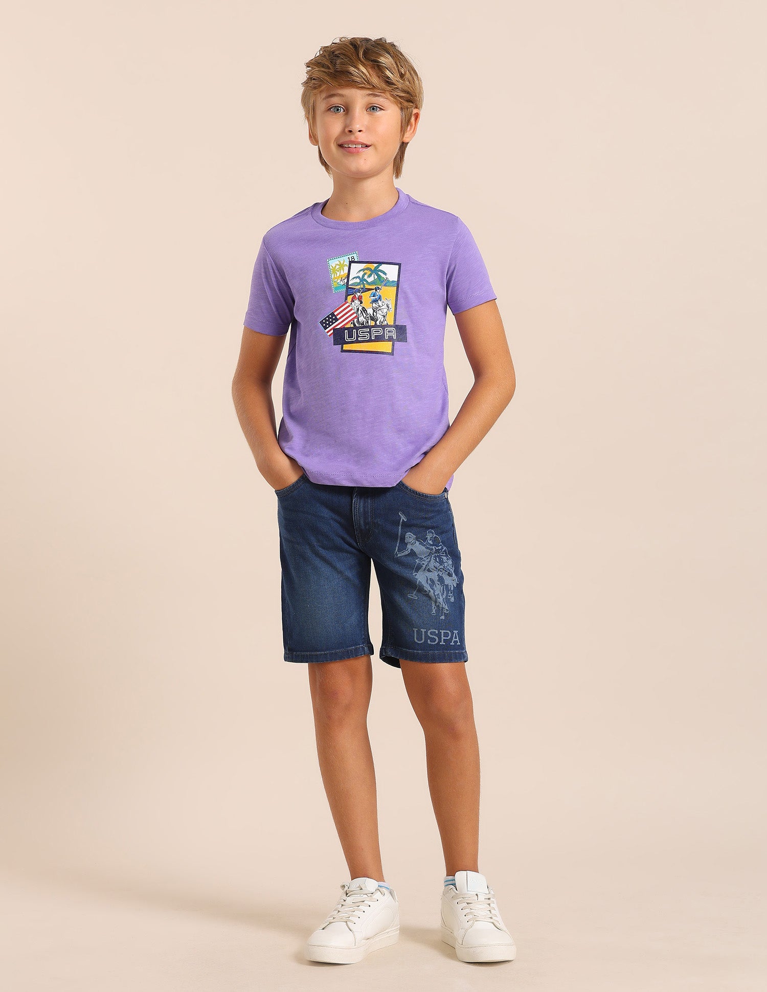 Boys Graphic Printed Regular Fit T-Shirt Light Purple - U.S. POLO ASSN. | Large
