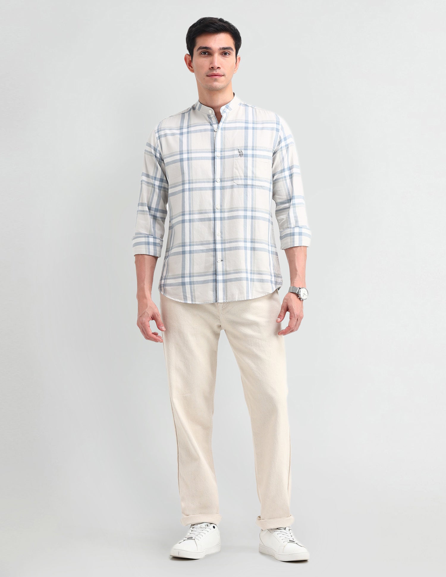 Grid Tattersall Checked Slim Fit Shirt Beige - U.S. POLO ASSN. | Large