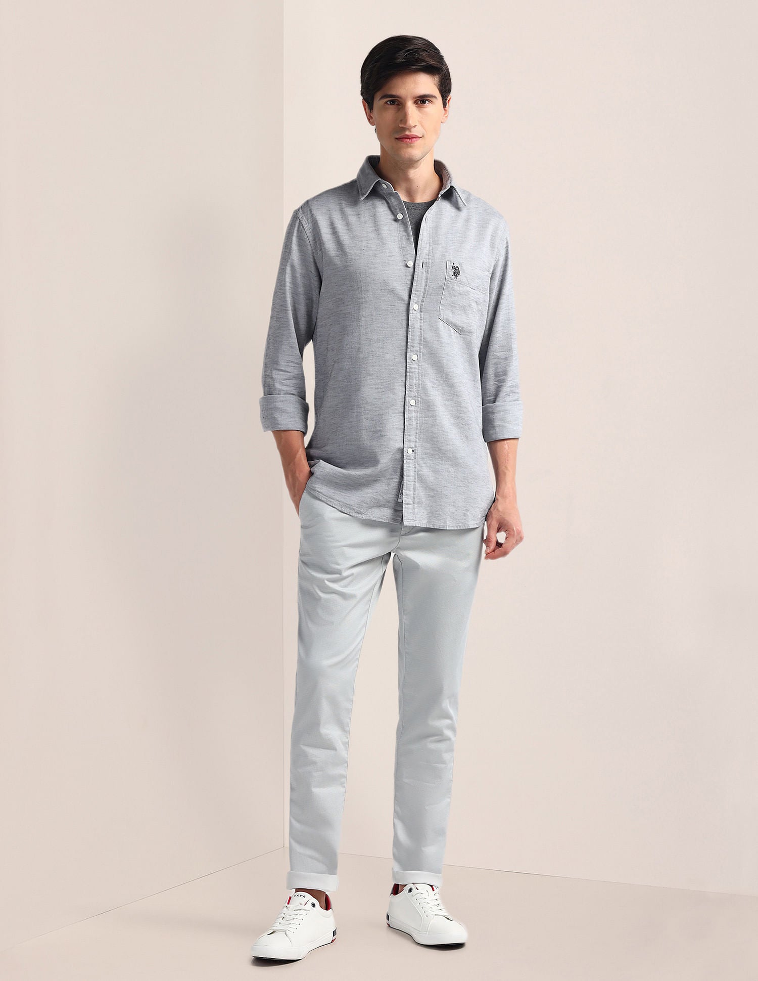 Tailored Fit Solid Shirt Grey - U.S. Polo Assn. India | Large