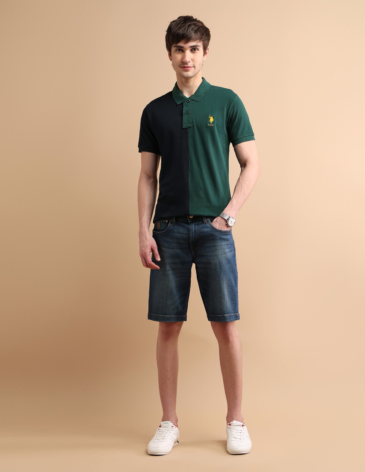 Colour Block Polo Shirt Dark Green and Navy - U.S. POLO ASSN. | Large