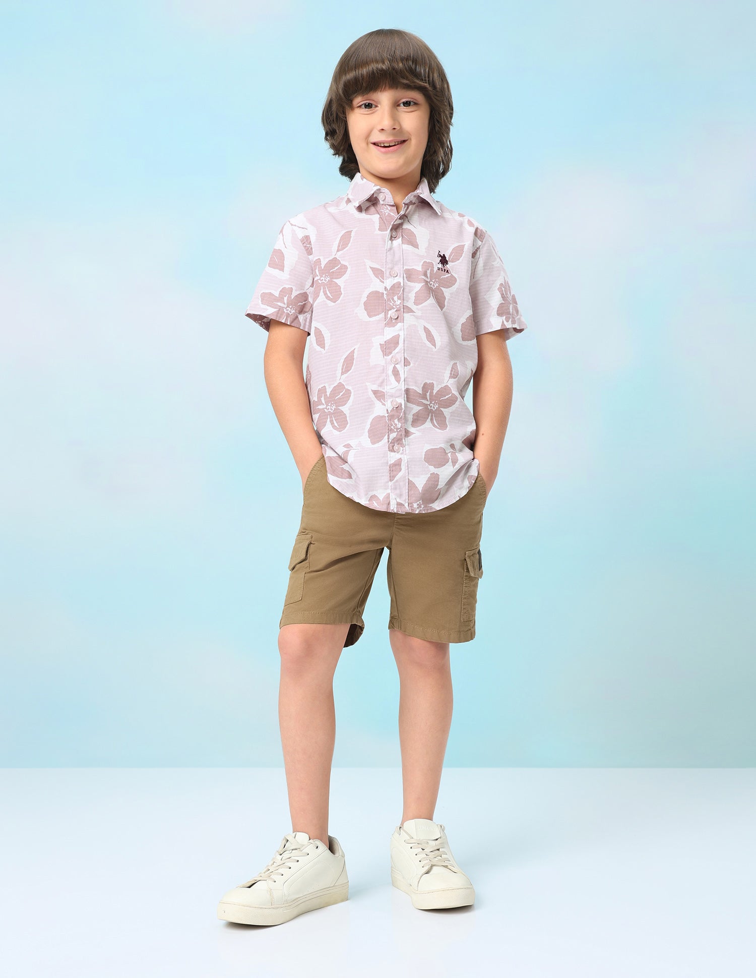 Floral Printed Regular Fit Shirt Peach - U.S. Polo Assn. India | Large