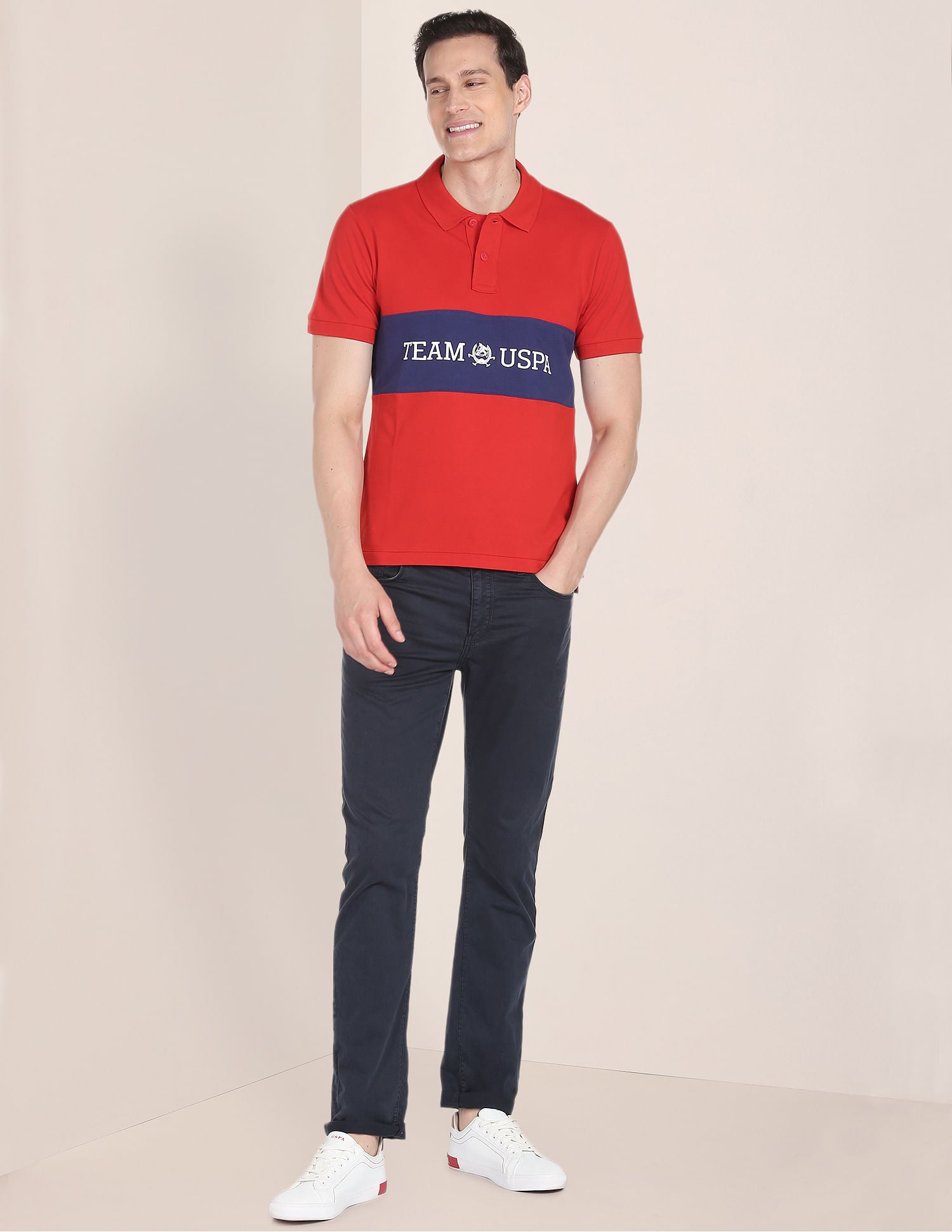 Brand Print Cotton Polo Shirt Red - U.S. Polo Assn. India | Large