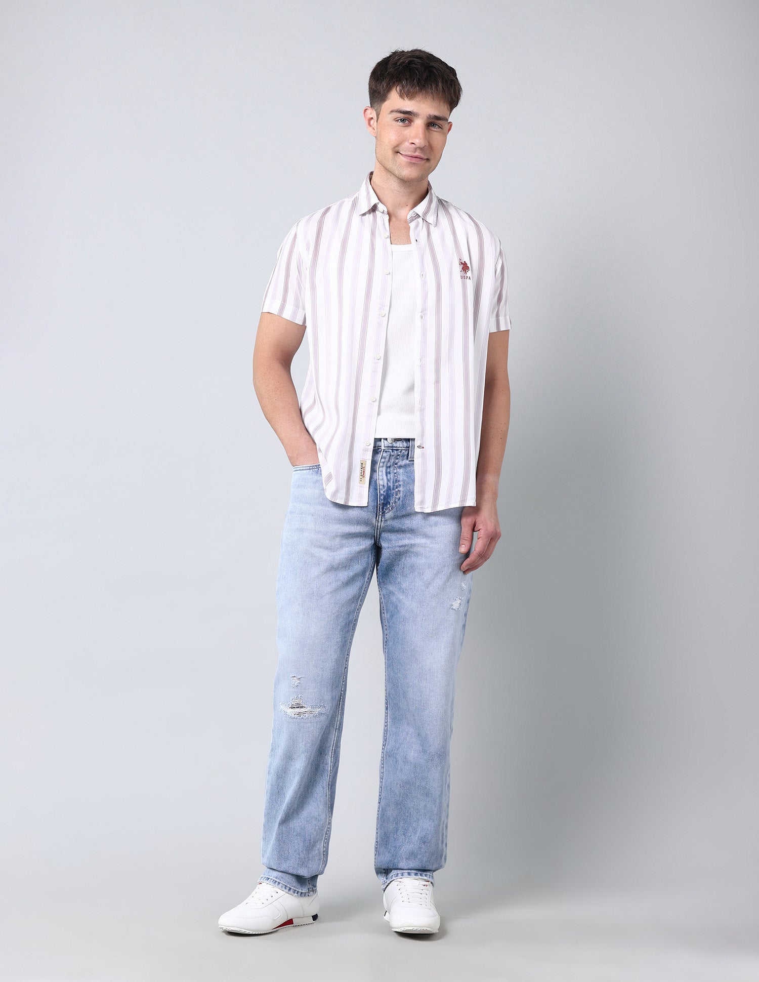Vertical Striped Regular Fit Shirt Pink - U.S. Polo Assn. India | Large
