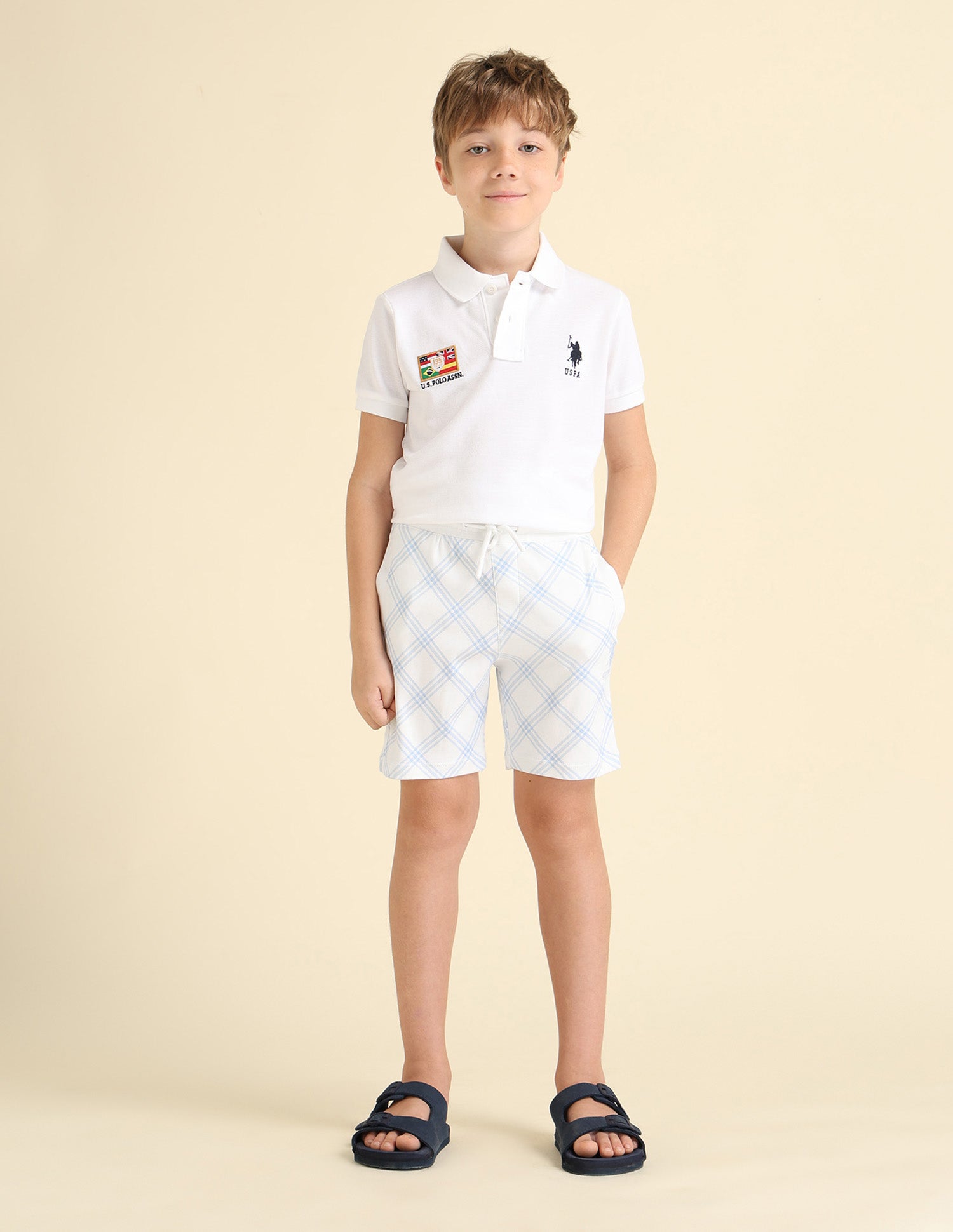 Boys Plaid Checked Regular Fit Shorts White - U.S. POLO ASSN. | Large