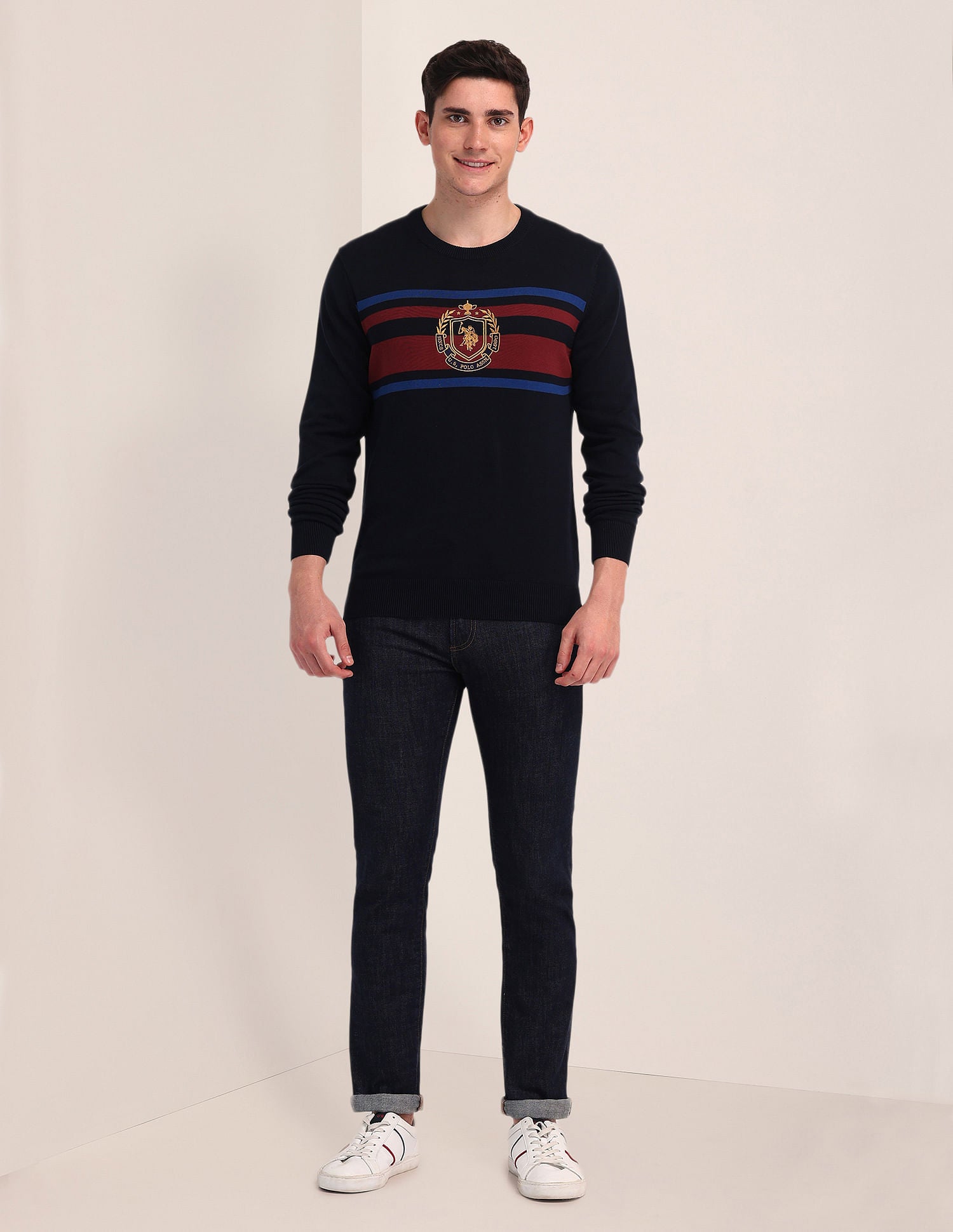 Crest Logo Cotton Sweater Navy - U.S. Polo Assn. India | Large