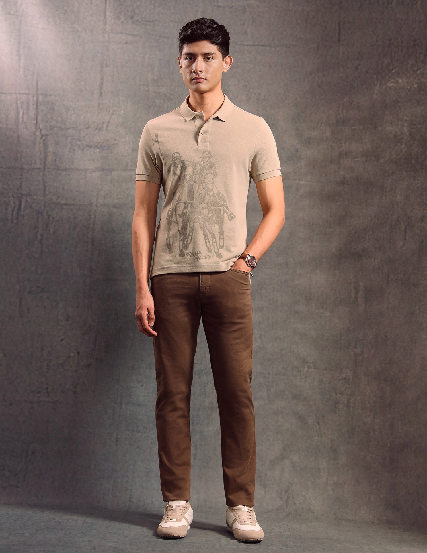 Graphic Printed Muscle Fit Polo shirt Beige - U.S. POLO ASSN. | Large