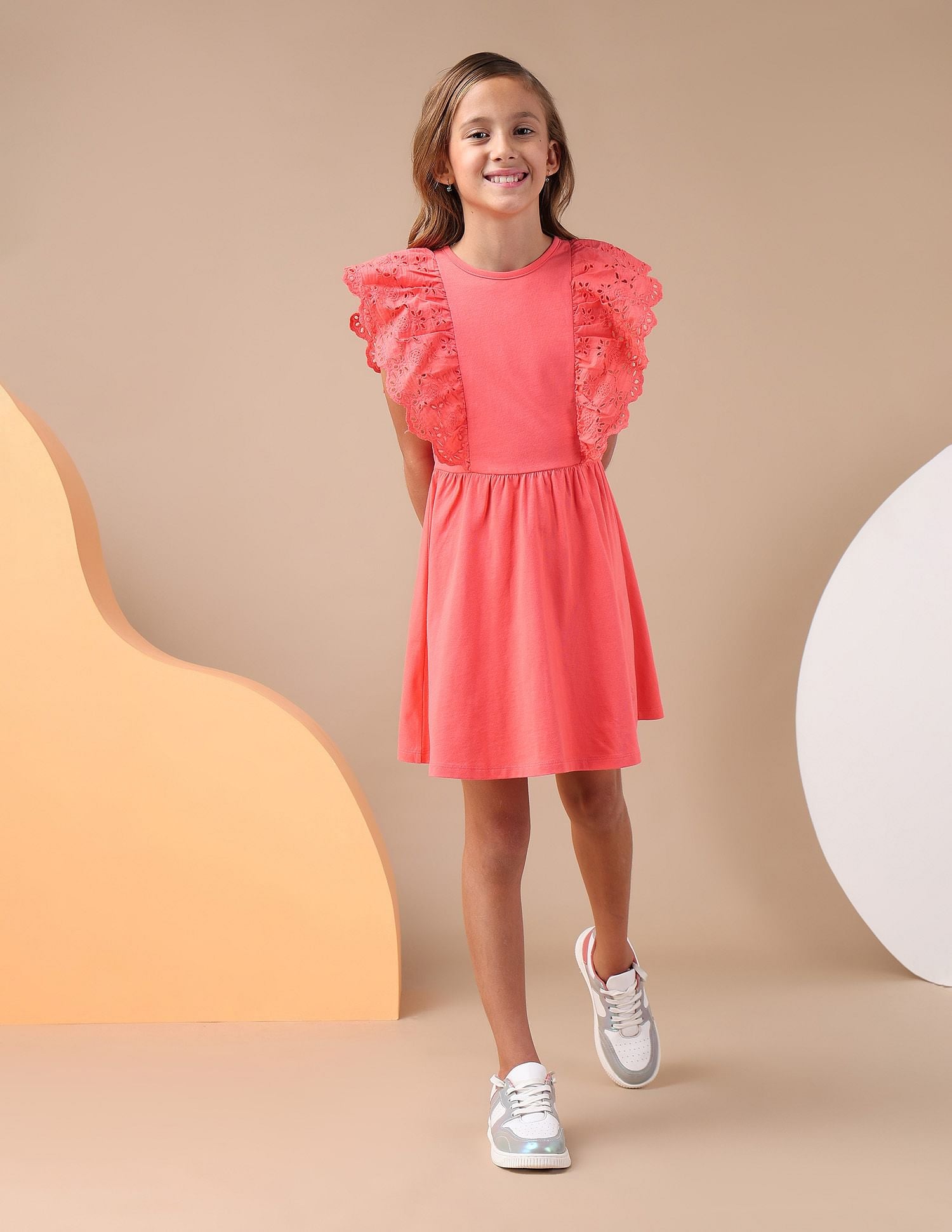 Girls Schiffli Fit And Flare Dress Coral - U.S. POLO ASSN. | Large