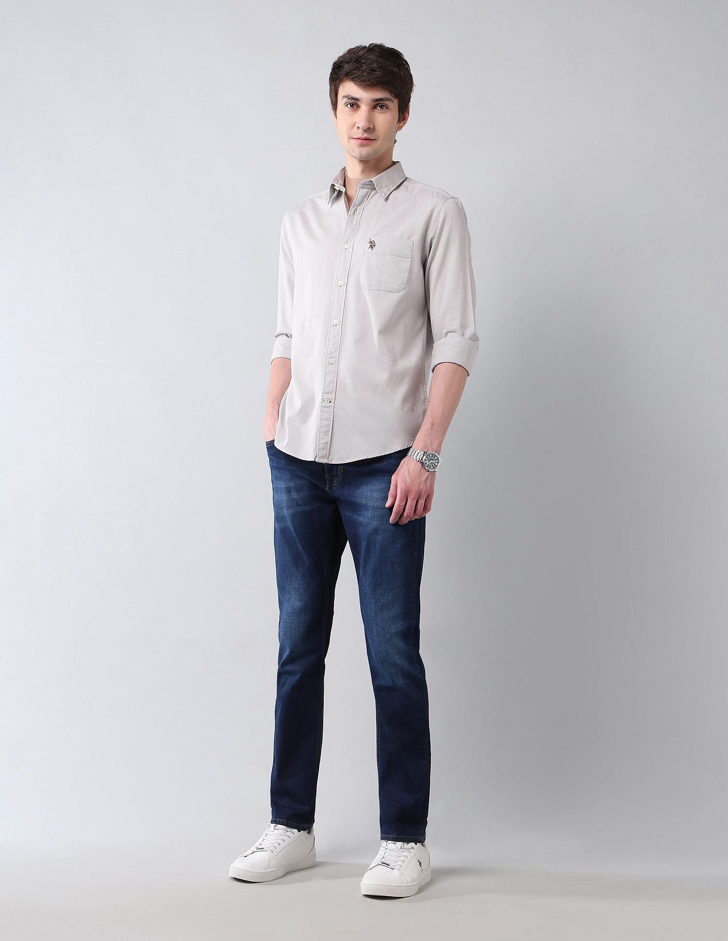 Pure Cotton Twill Shirt Khaki - U.S. Polo Assn. India | Large