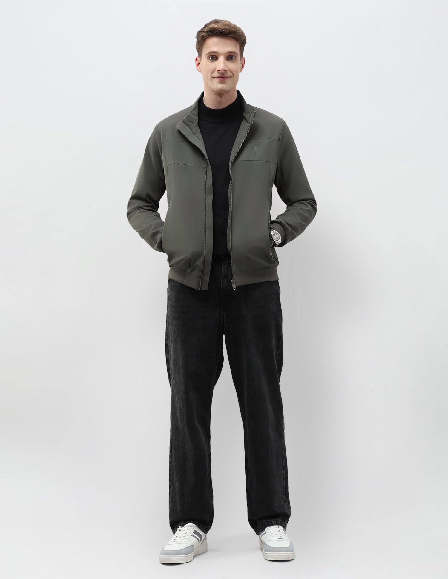 Mock Collar Solid Jacket Dark Olive - U.S. Polo Assn. India | Large
